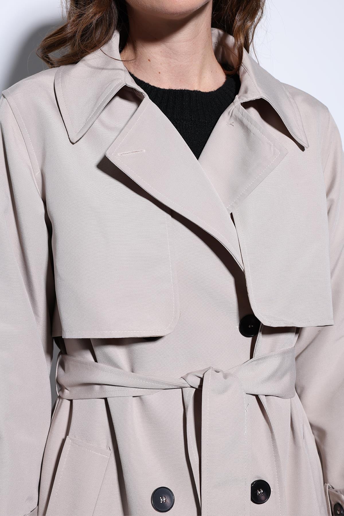 Antioch Bej Kruvaze Kemerli Kadın Trençkot