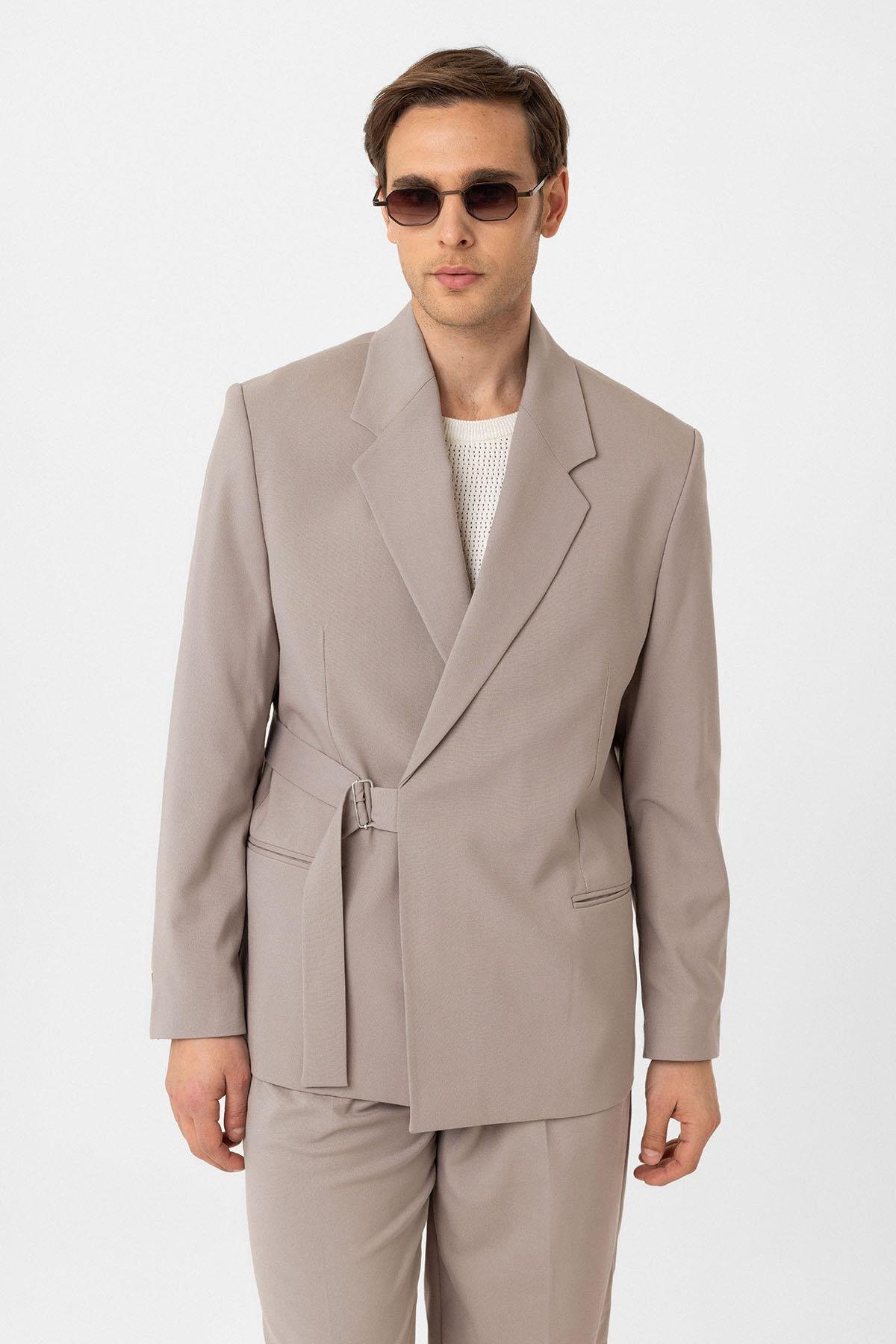 Antioch Bej Kuşaklı Relax Fit Erkek Blazer Ceket