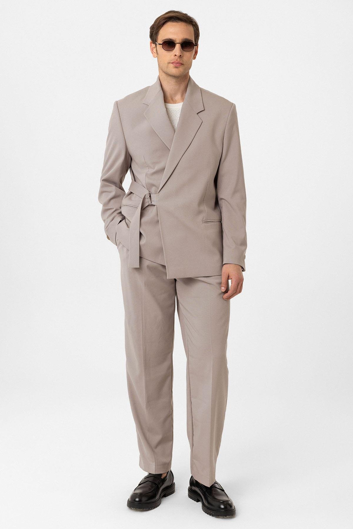 Antioch Bej Kuşaklı Relax Fit Erkek Blazer Ceket