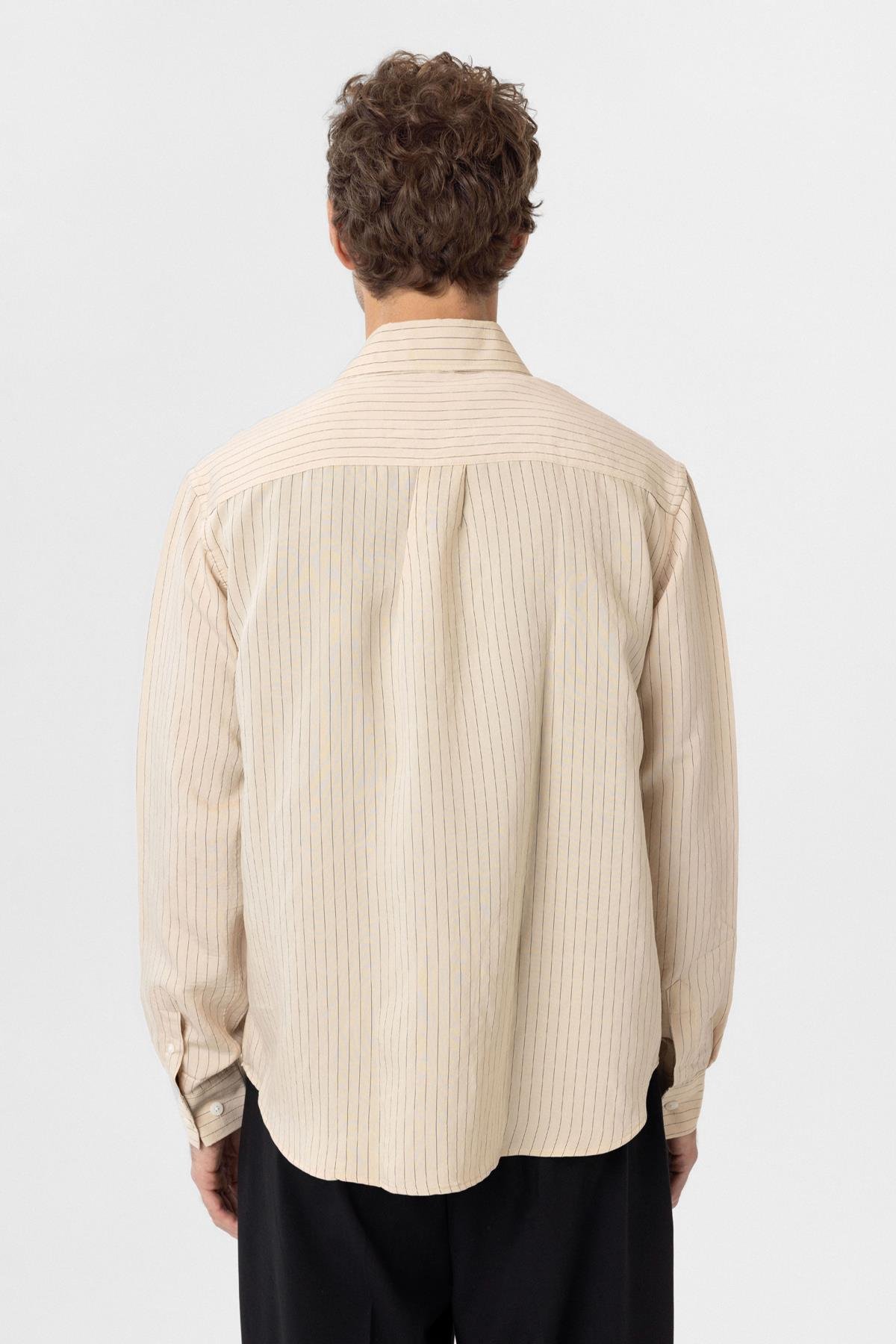 Antioch Bej Modal Kumaş Relax Fit Çizgili Erkek Gömlek