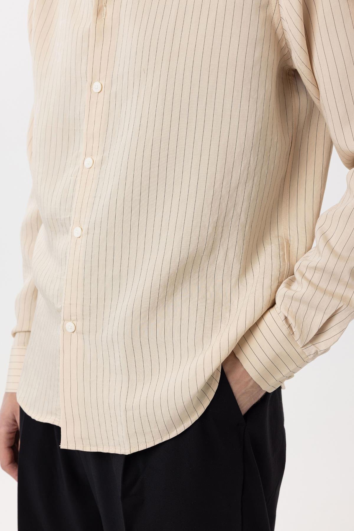 Antioch Bej Modal Kumaş Relax Fit Çizgili Erkek Gömlek