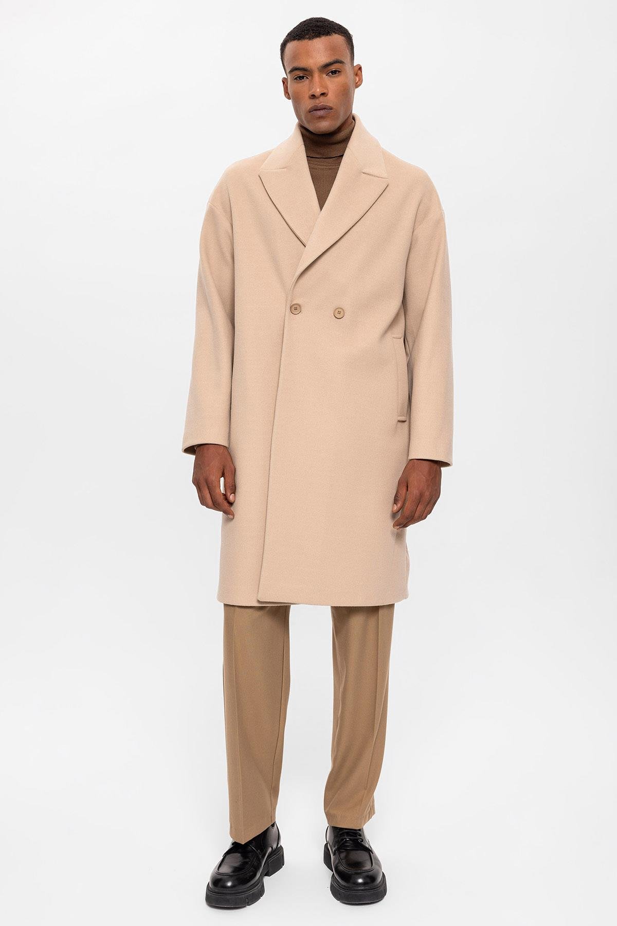 Antioch Bej Oversize Kruvaze Erkek Kaban