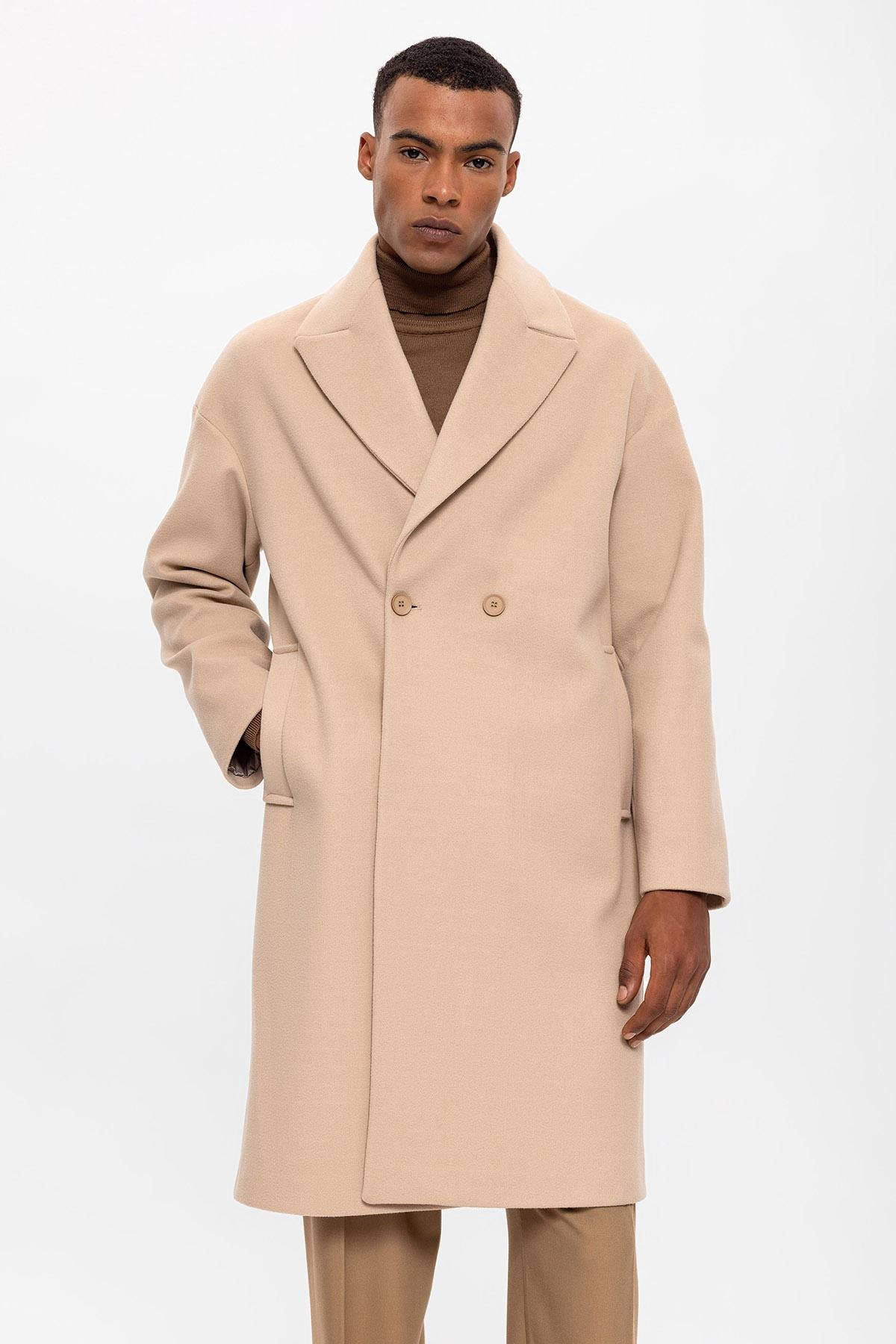 Antioch Bej Oversize Kruvaze Erkek Kaban