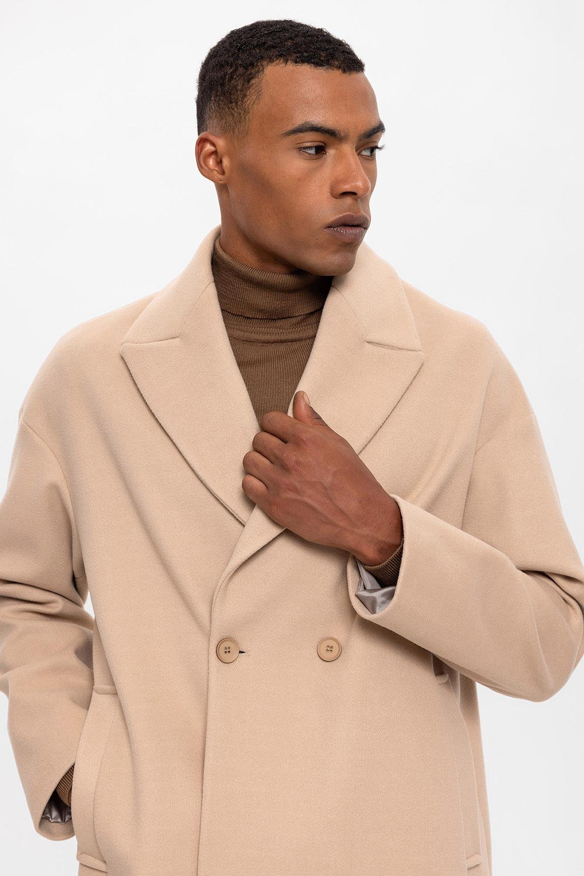 Antioch Bej Oversize Kruvaze Erkek Kaban