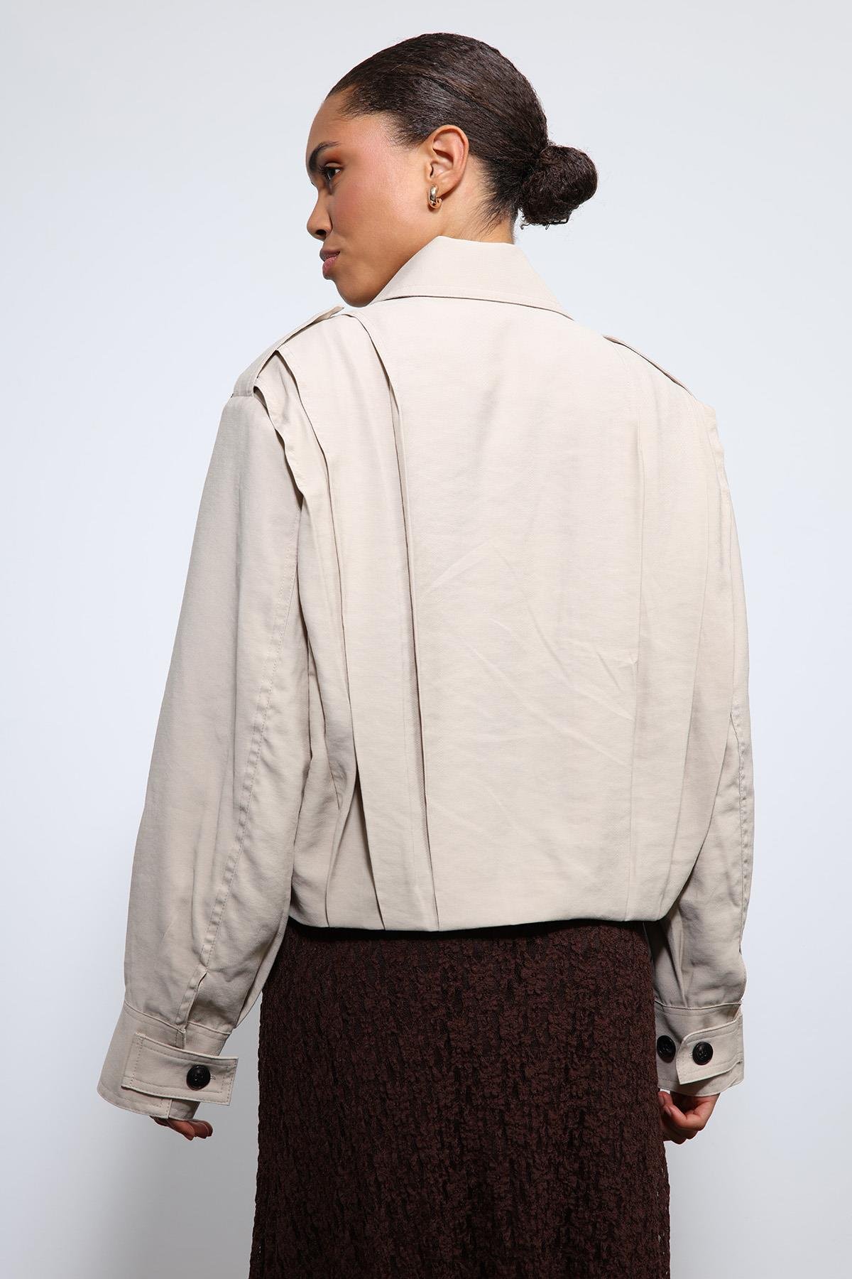 Antioch Bej Pile Detaylı Dik Yaka Mont