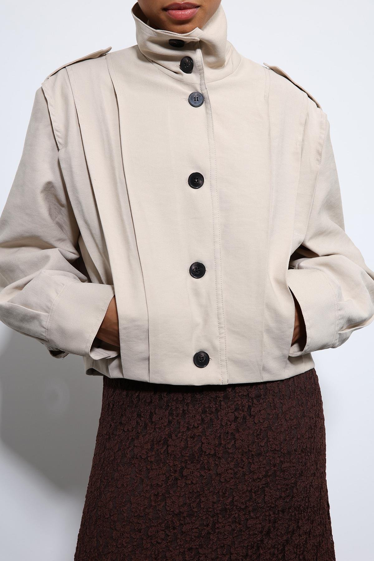 Antioch Bej Pile Detaylı Dik Yaka Mont