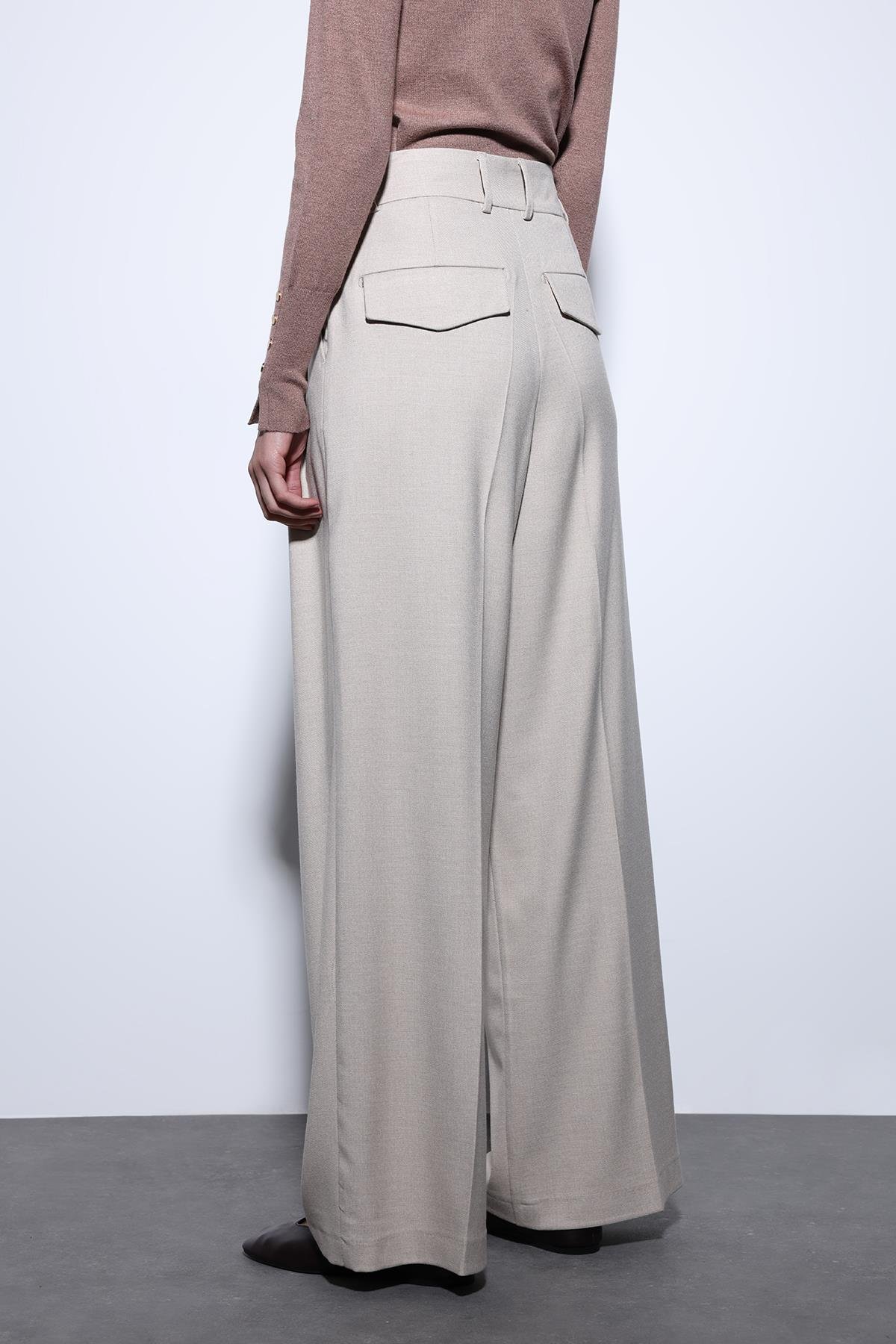 Antioch Bej Pileli Palazzo Kadın Pantolon