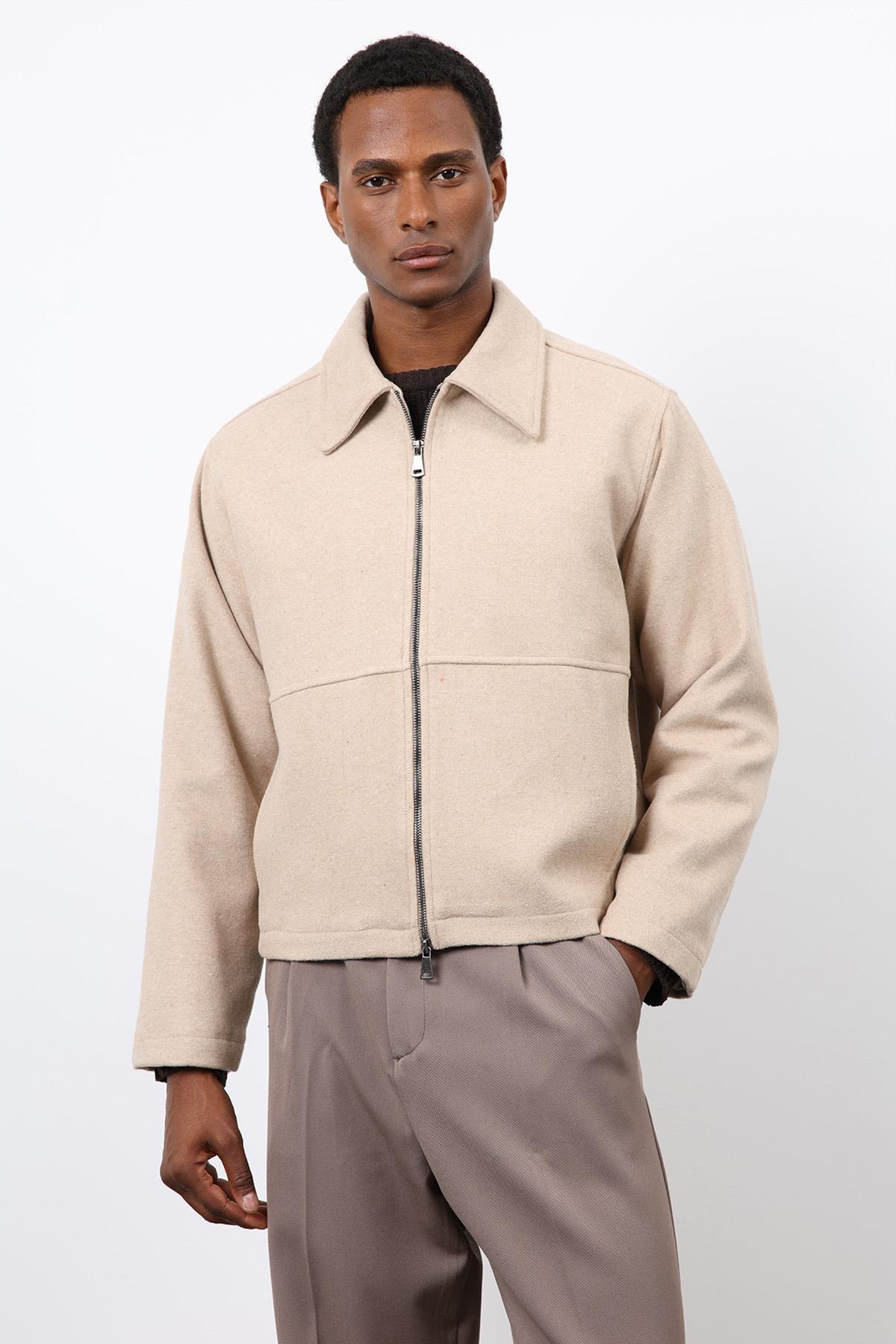 Antioch Bej Regular Fit Dokulu Erkek Mont