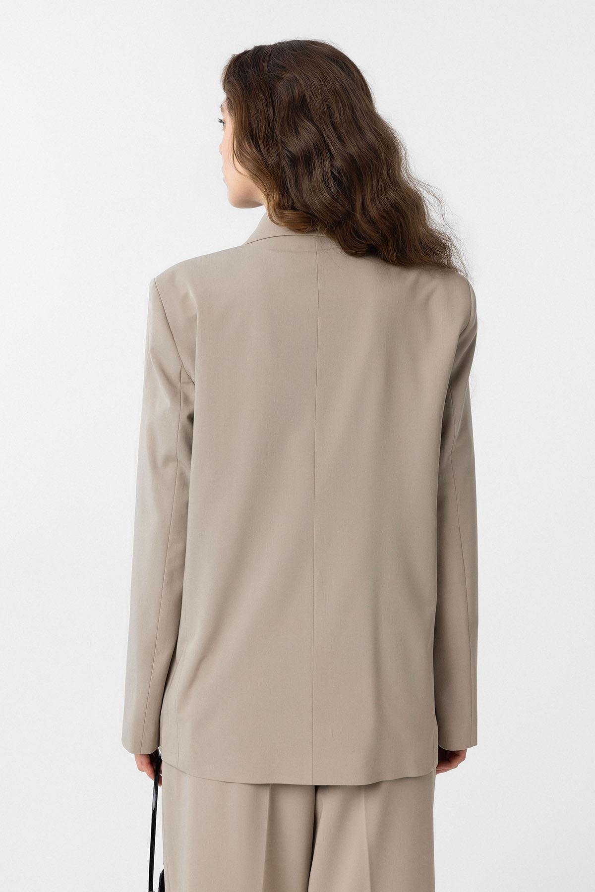 Antioch Bej Regular Fit Kruvaze Kadın Blazer Ceket