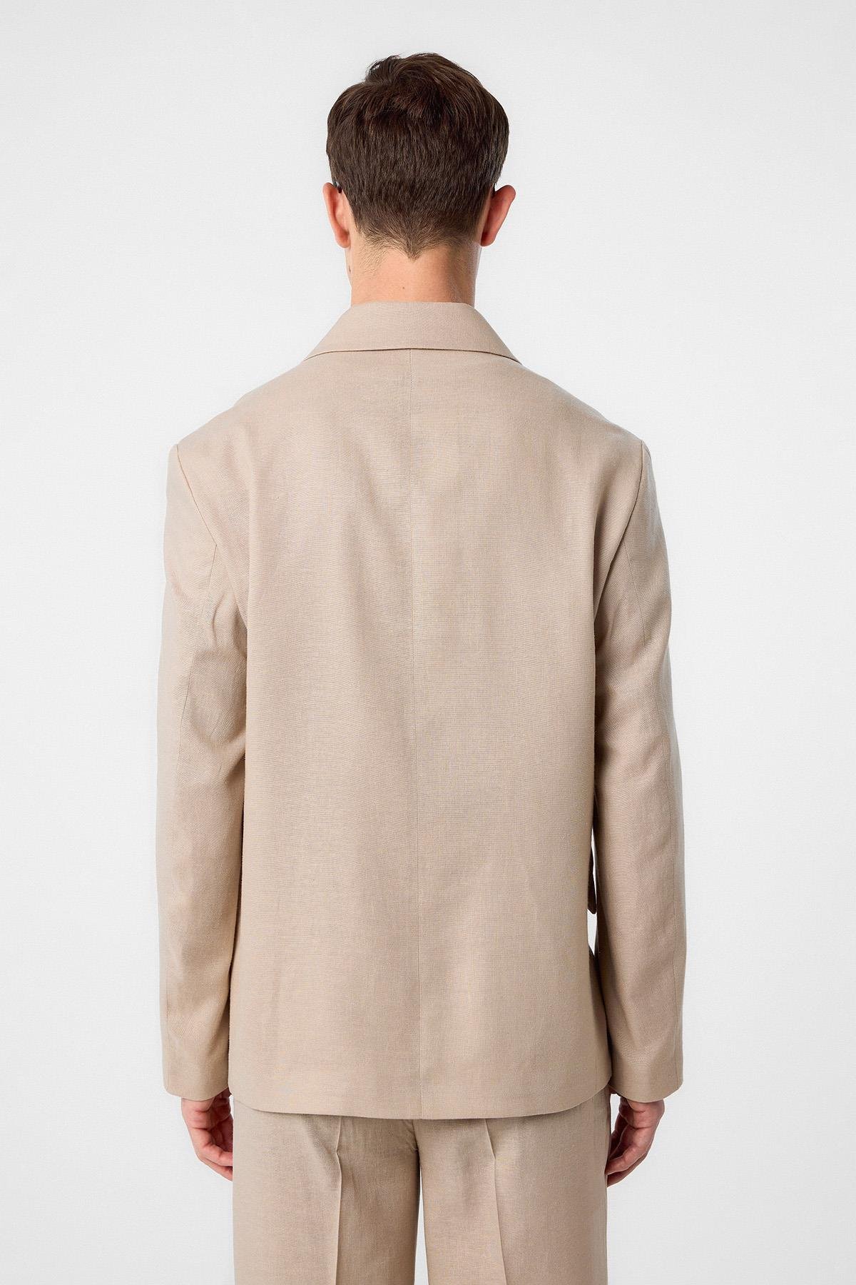 Antioch Bej Relax Fit Keten Karışımlı Erkek Blazer Ceket