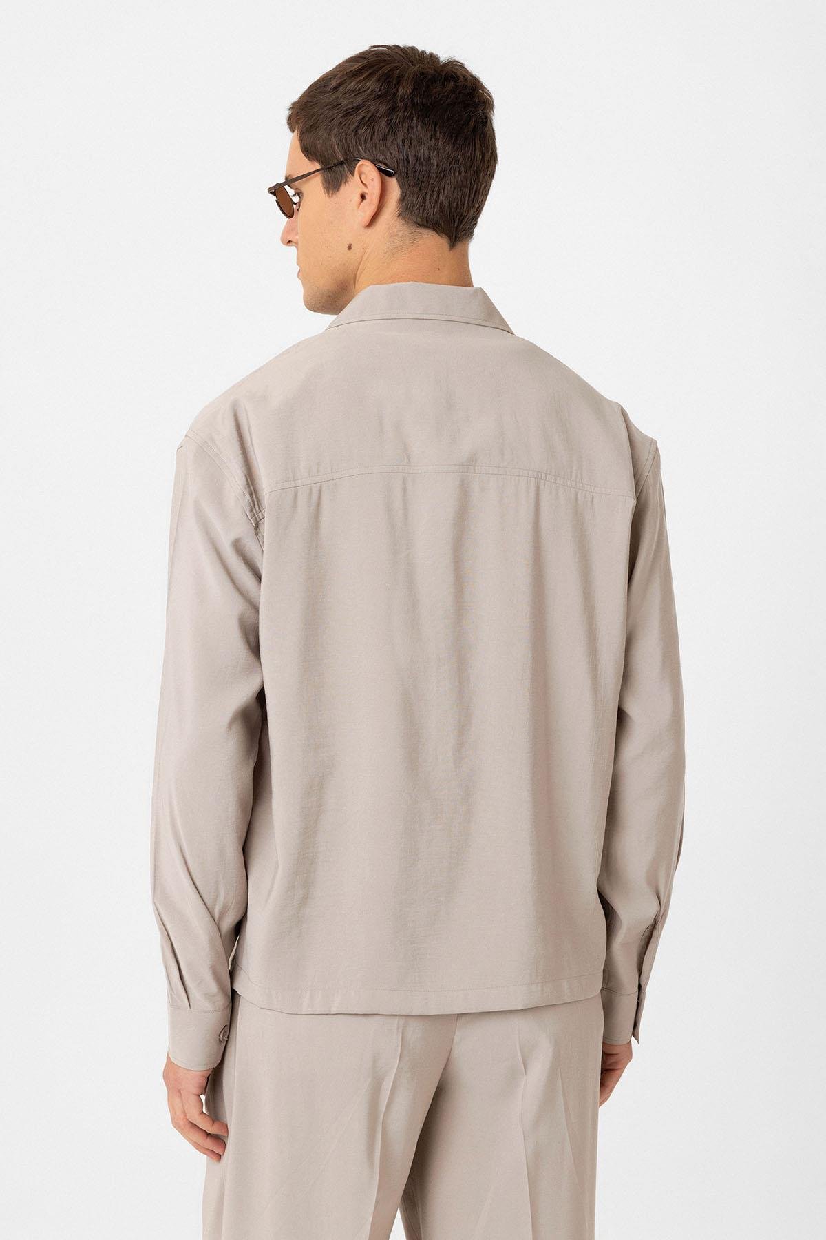 Antioch Bej Relax Fit Modal Kumaş Erkek Gömlek
