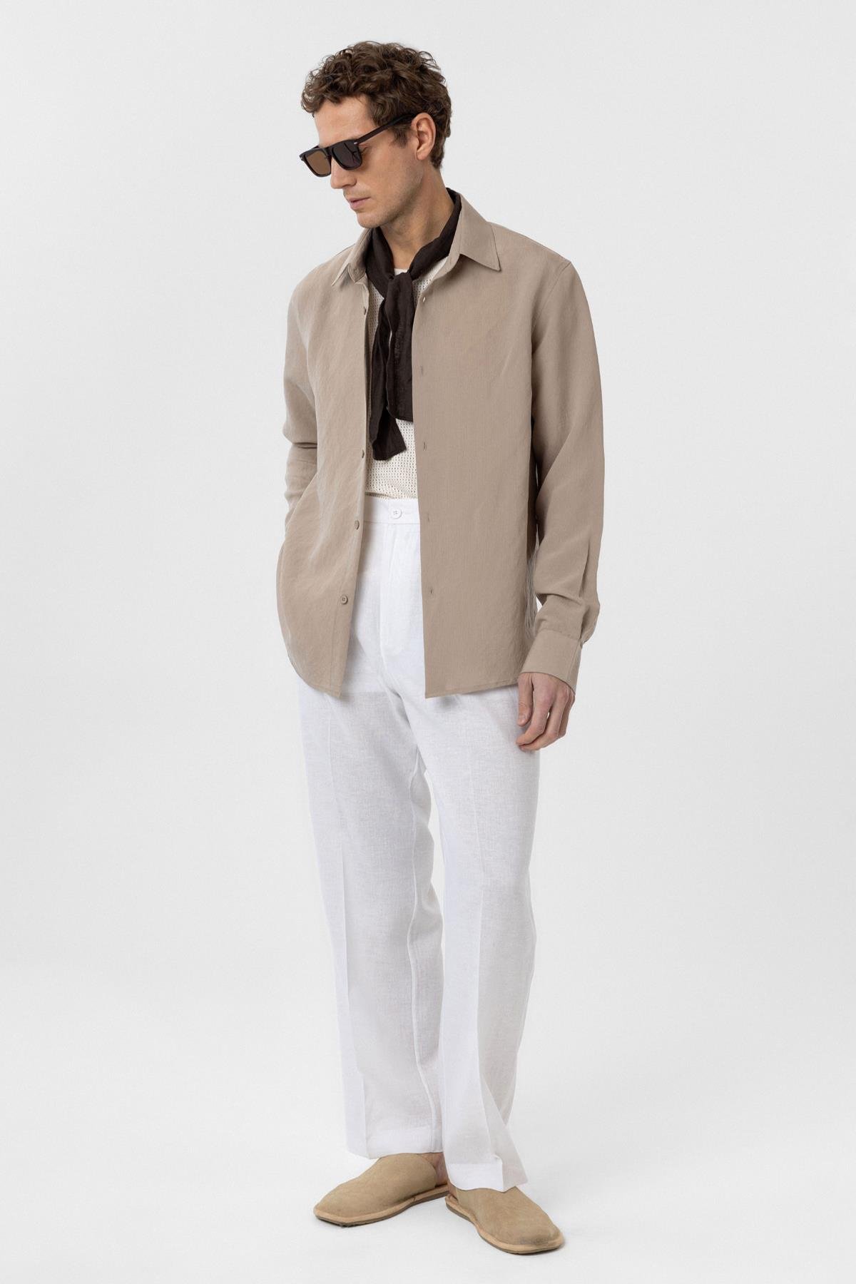 Antioch Bej Relax Fit Modal Kumaş Erkek Gömlek