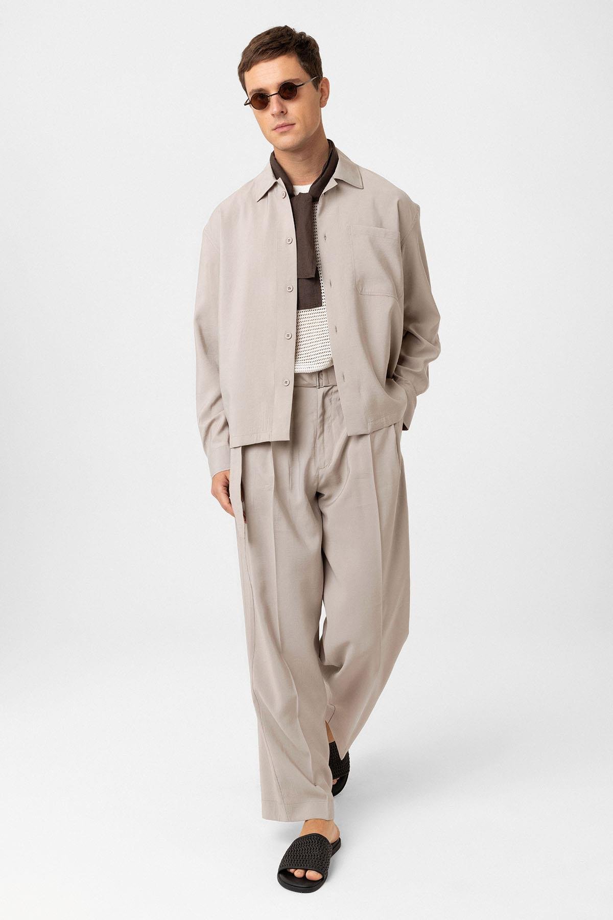 Antioch Bej Relax Fit Modal Kumaş Erkek Gömlek