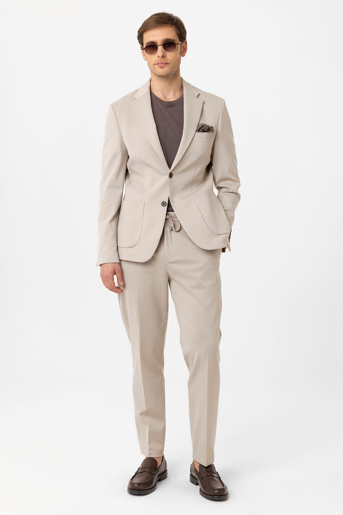 Antioch Bej Slim Fit Comfort Erkek Takım