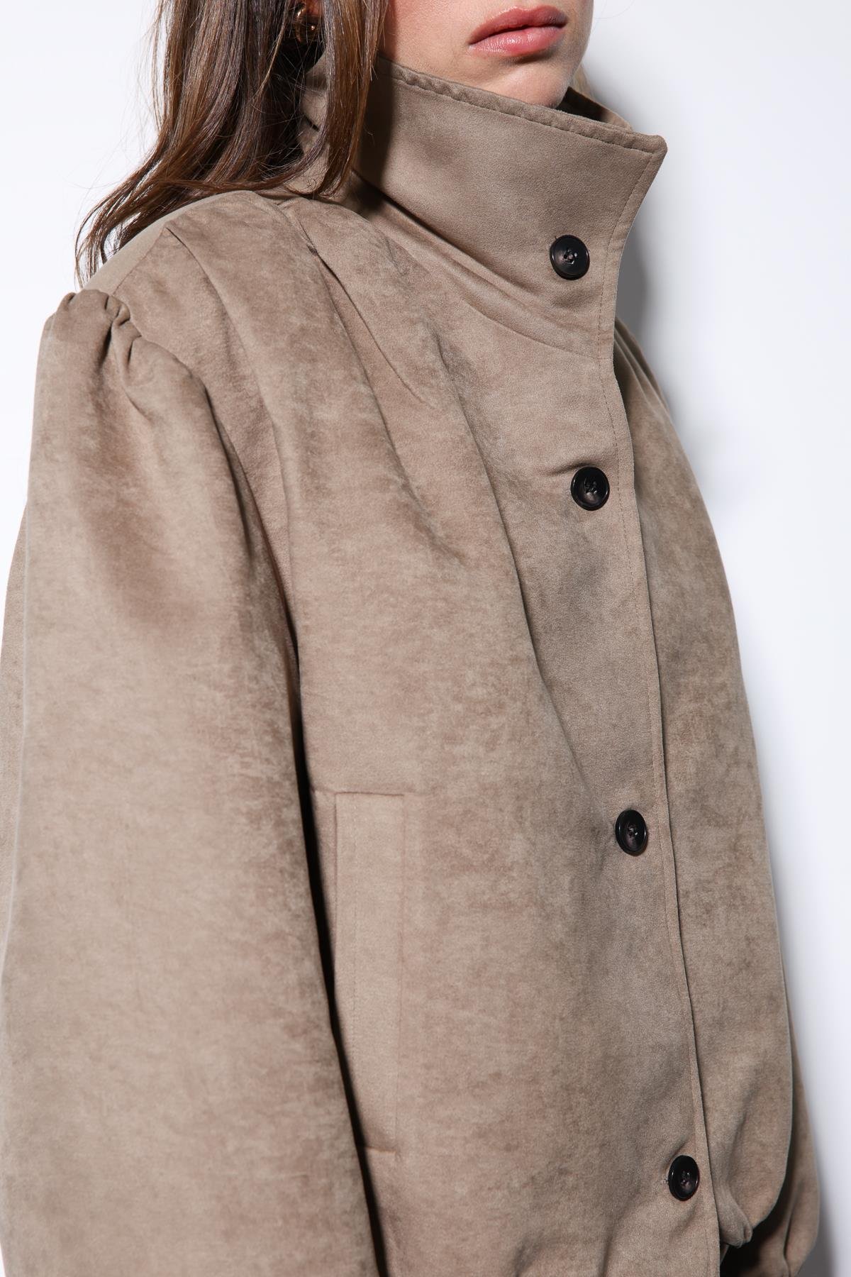 Antioch Bej Süet Görünümlü Bomber Kadın Ceket