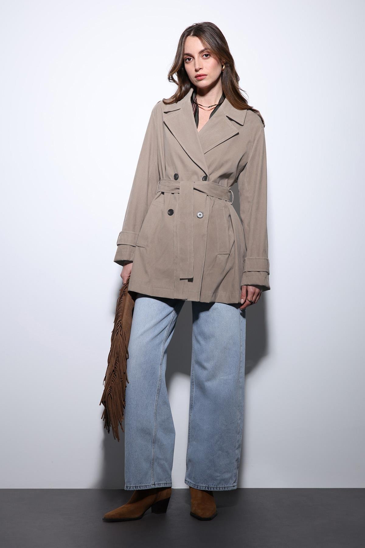 Antioch Bej Süet Görünümlü Kadın Trençkot