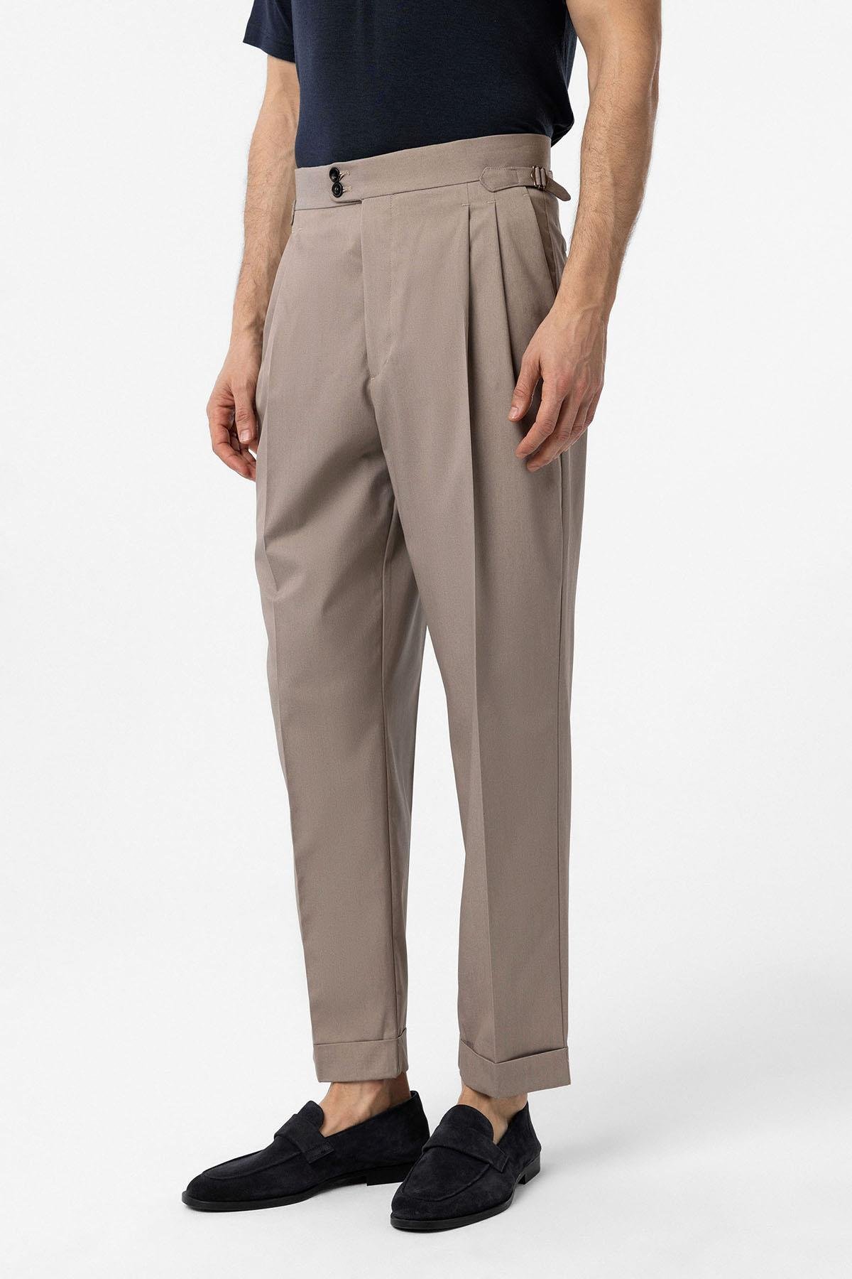 Antioch Bej Yüksek Bel İtalyan Kalıp Pileli Erkek Pantolon