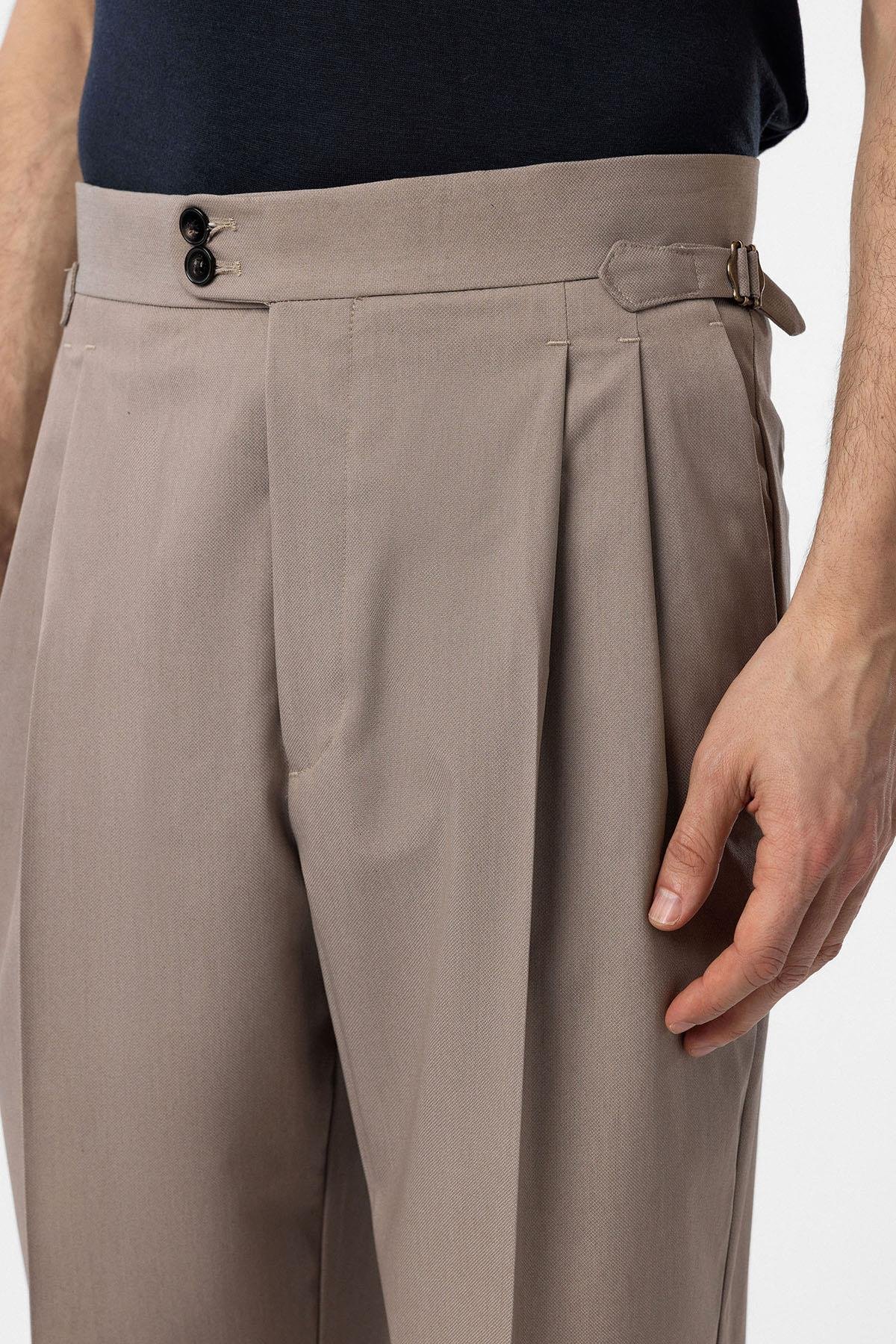 Antioch Bej Yüksek Bel İtalyan Kalıp Pileli Erkek Pantolon