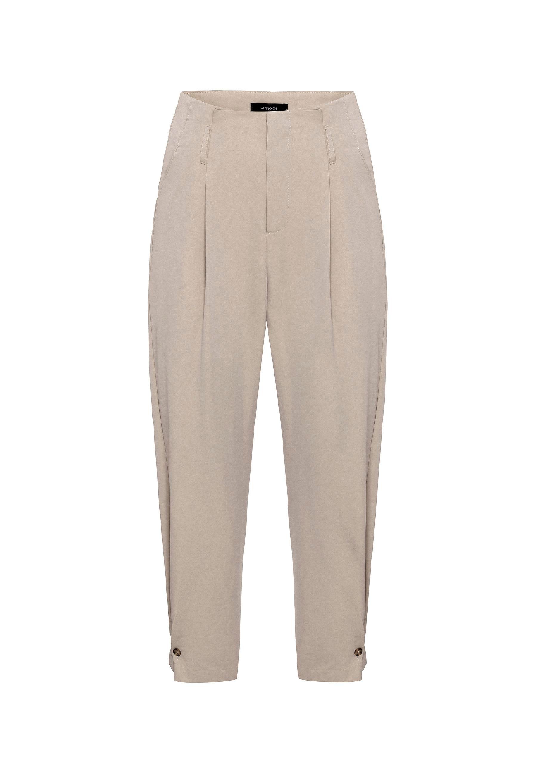 Antioch Bej Yüksek Bel Paçası Düğmeli Fit Kadın Pantolon