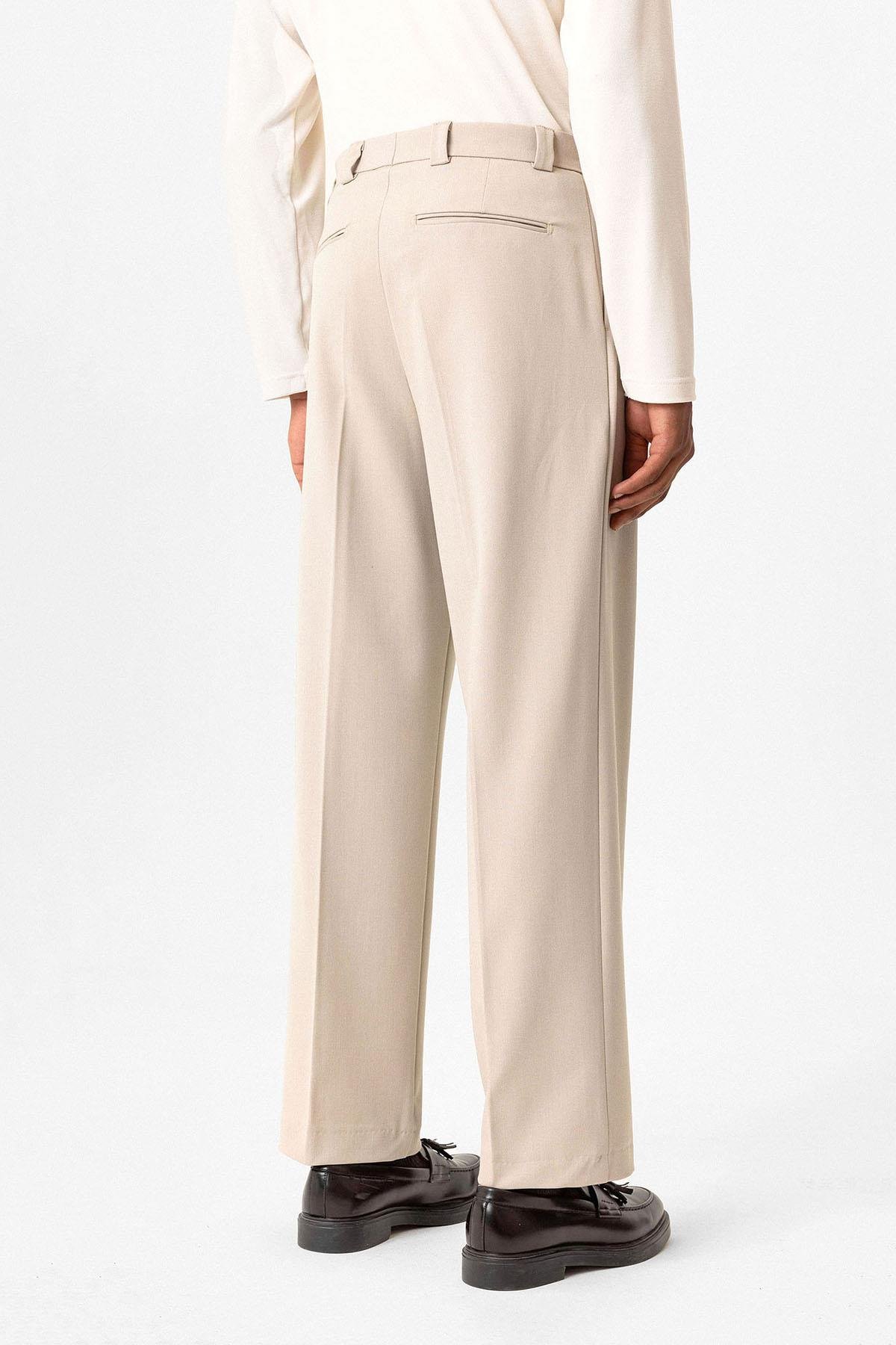 Antioch Bej Yüksek Bel Pileli Relaxed Fit Baggy Erkek Pantolon