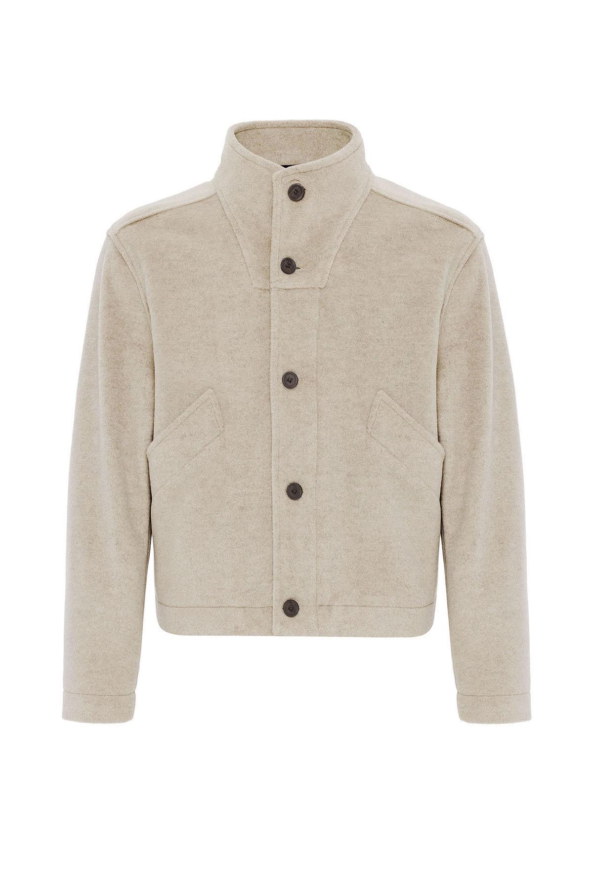 Antioch Bej Yün Karışımlı Dik Yaka Erkek Mont