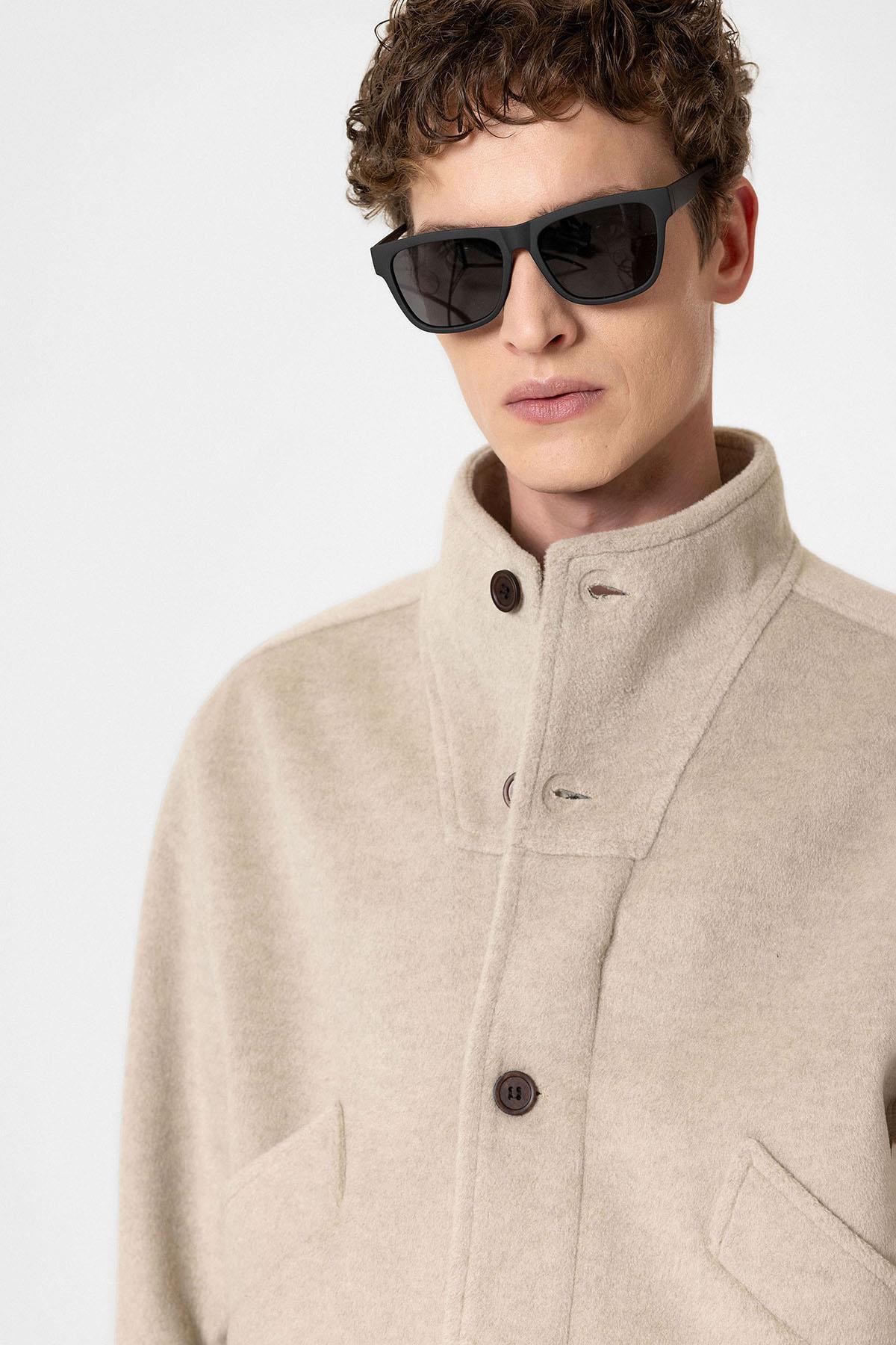 Antioch Bej Yün Karışımlı Dik Yaka Erkek Mont