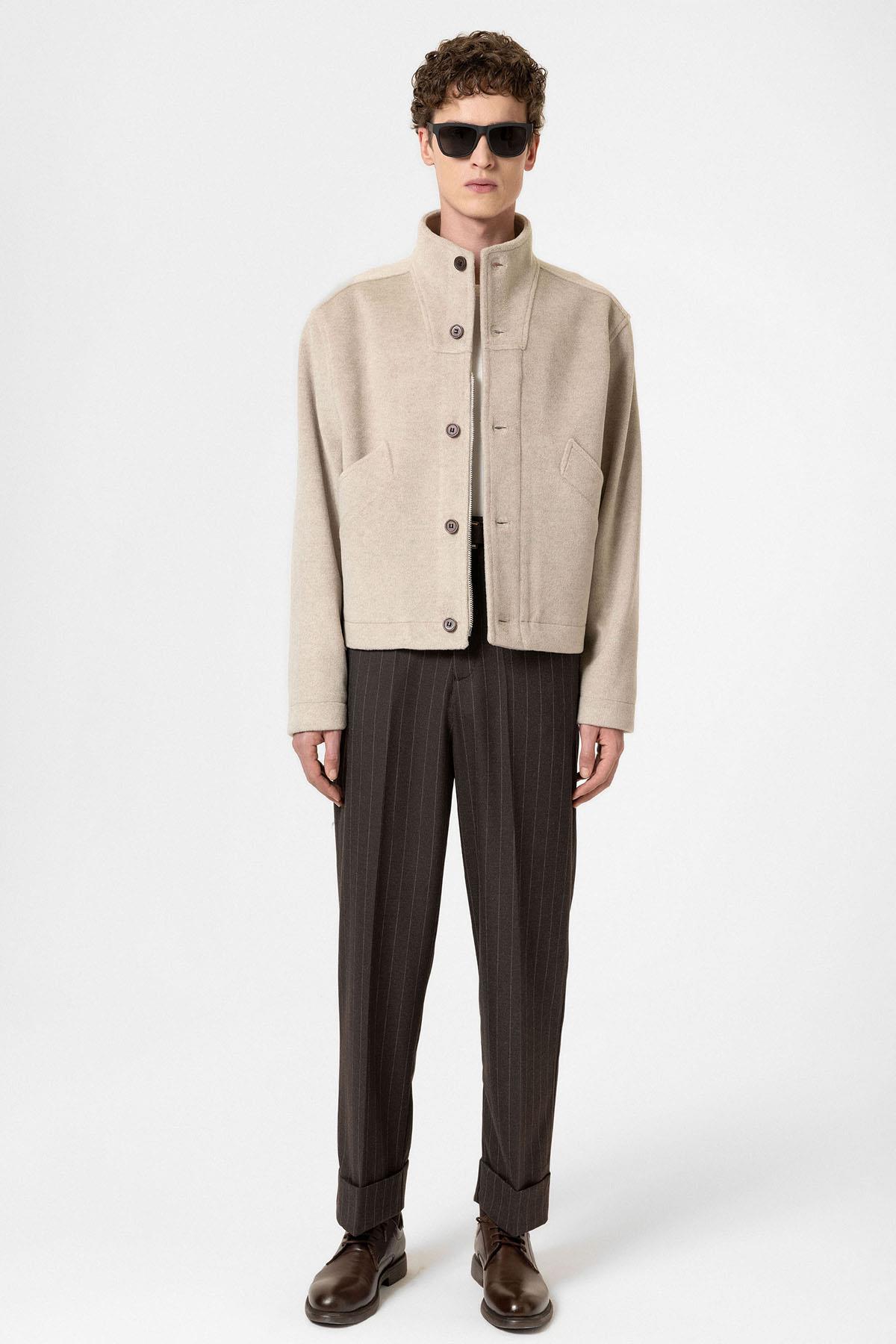 Antioch Bej Yün Karışımlı Dik Yaka Erkek Mont