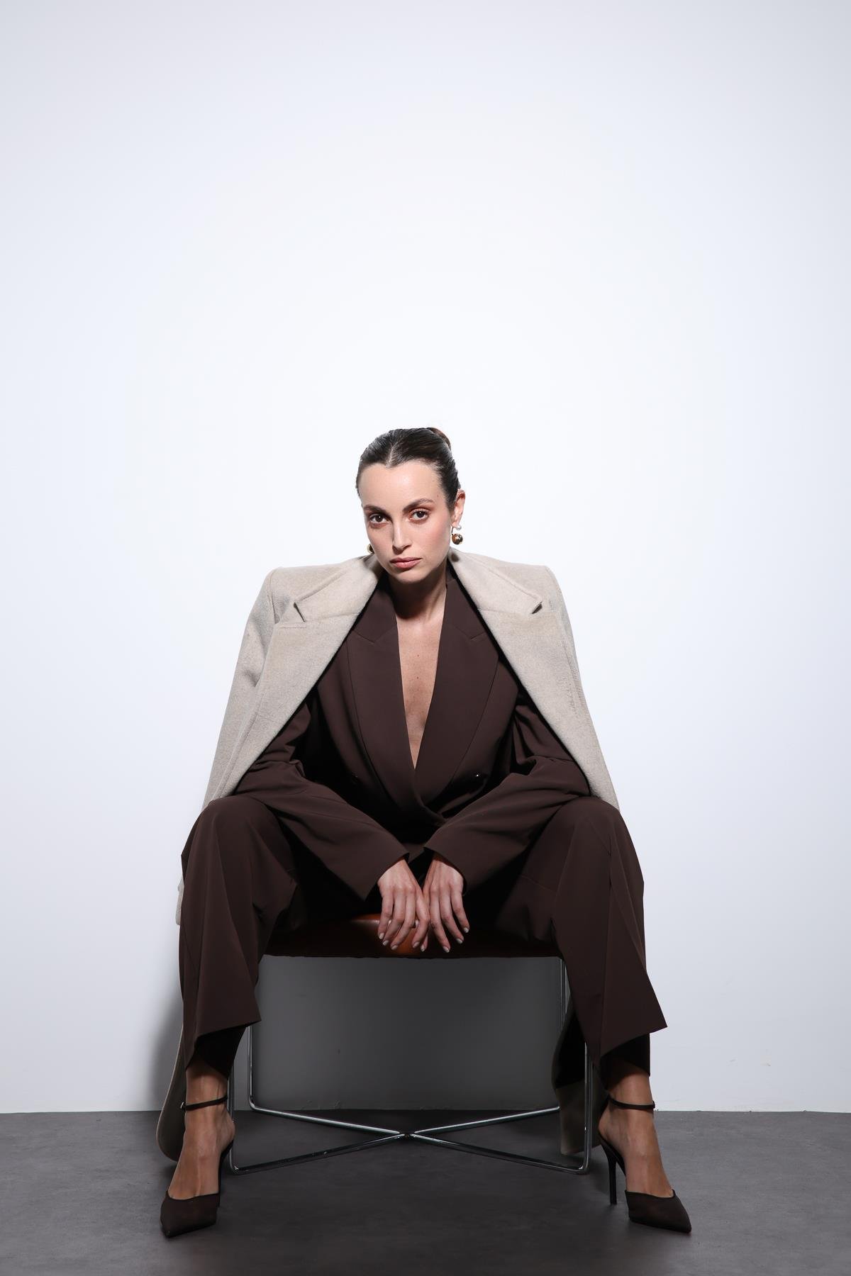 Antioch Bej Yün Karışımlı Kruvaze Kadın Kaban