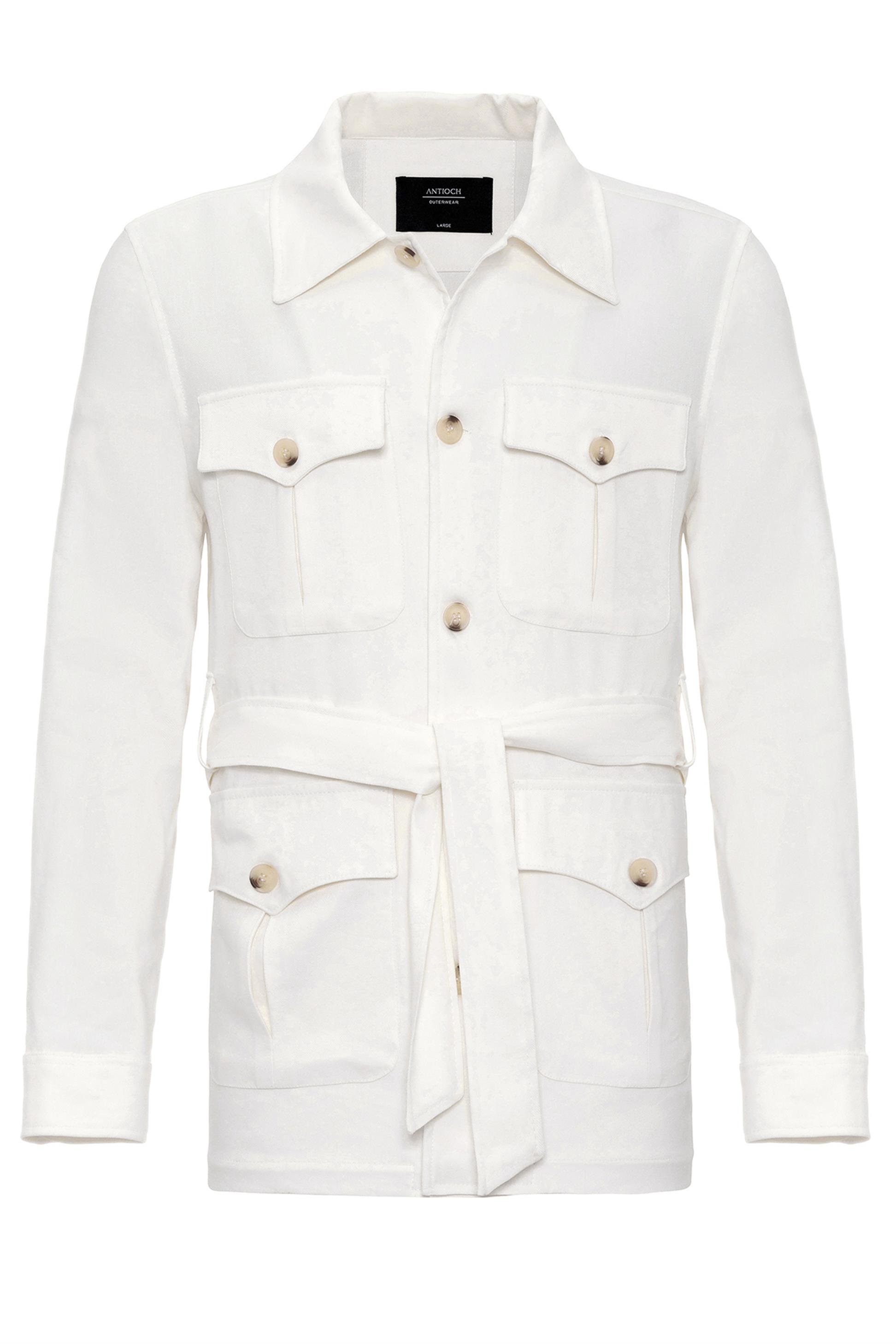 Antioch Ekru Beli Kuşaklı Erkek Mevsimlik Keten Mont