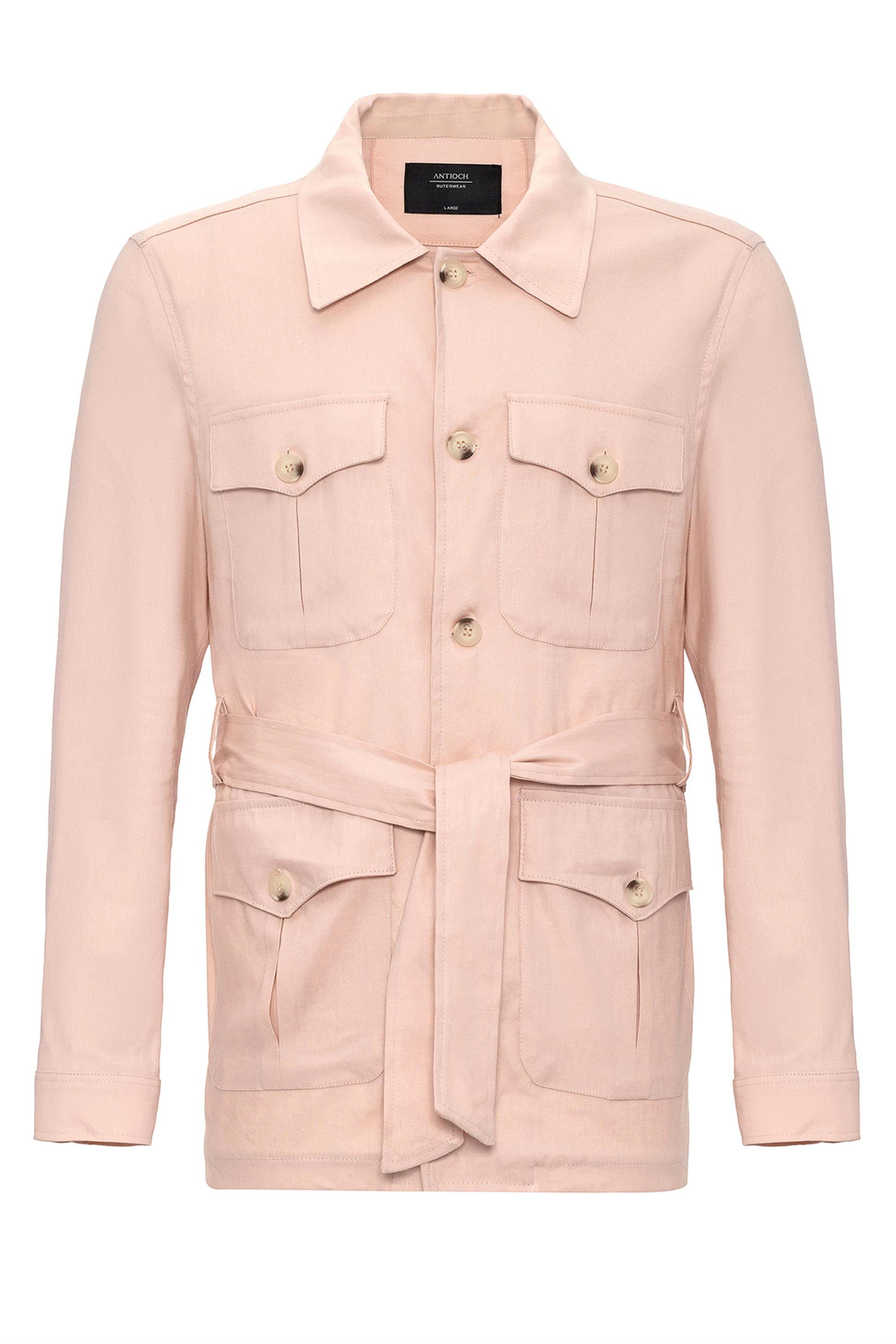 Antioch Pudra Beli Kuşaklı Erkek Mevsimlik Keten Mont