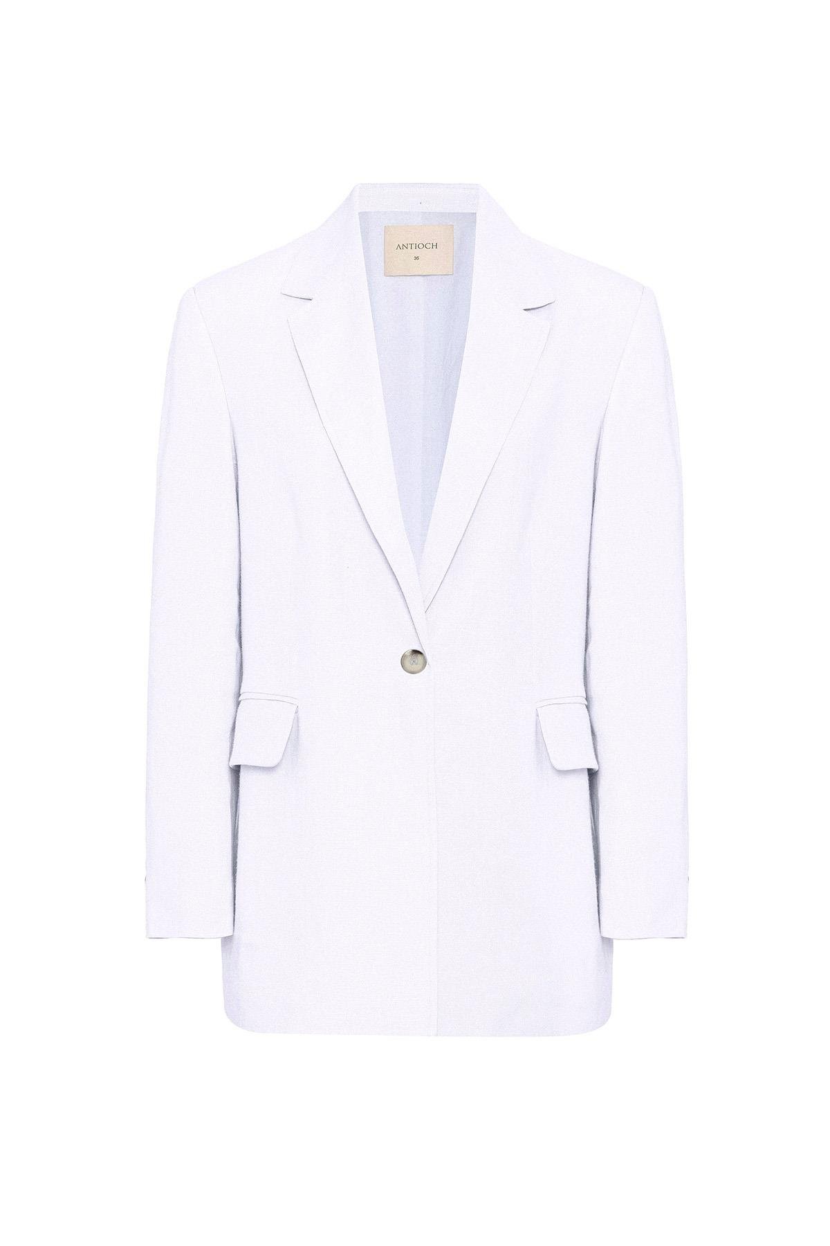 Antioch Beyaz 100% Keten Kadın Blazer Ceket