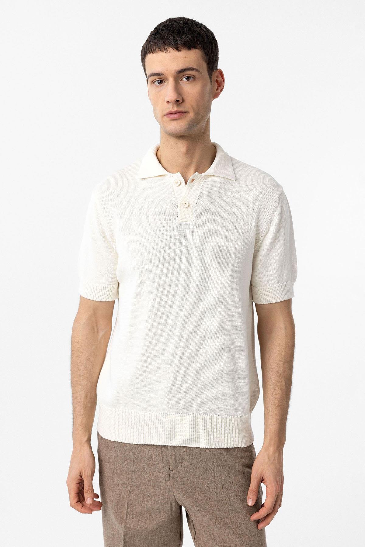 Antioch Beyaz 100% Pamuk Polo Yaka Triko T-Shirt