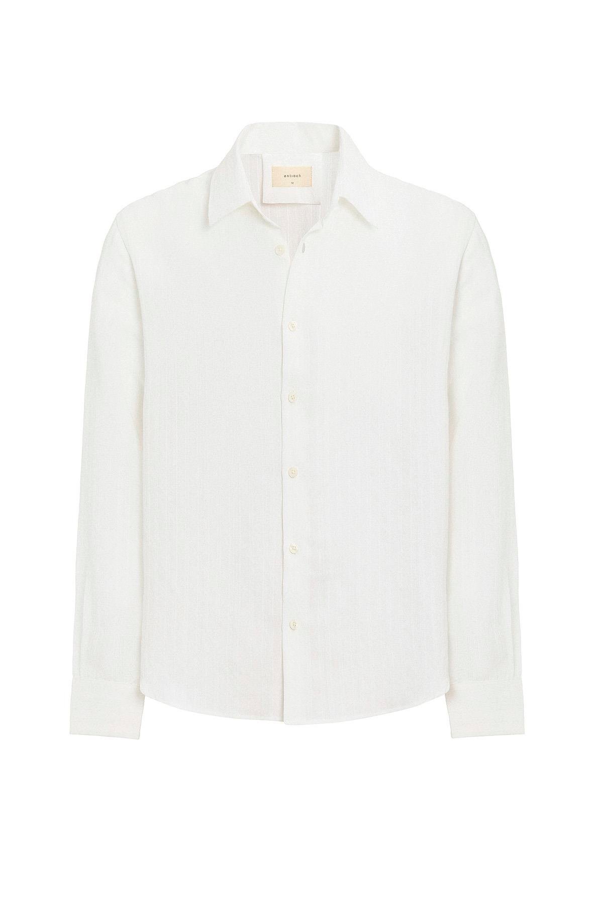 Antioch Beyaz Çizgili ve Dokulu Erkek Gömlek