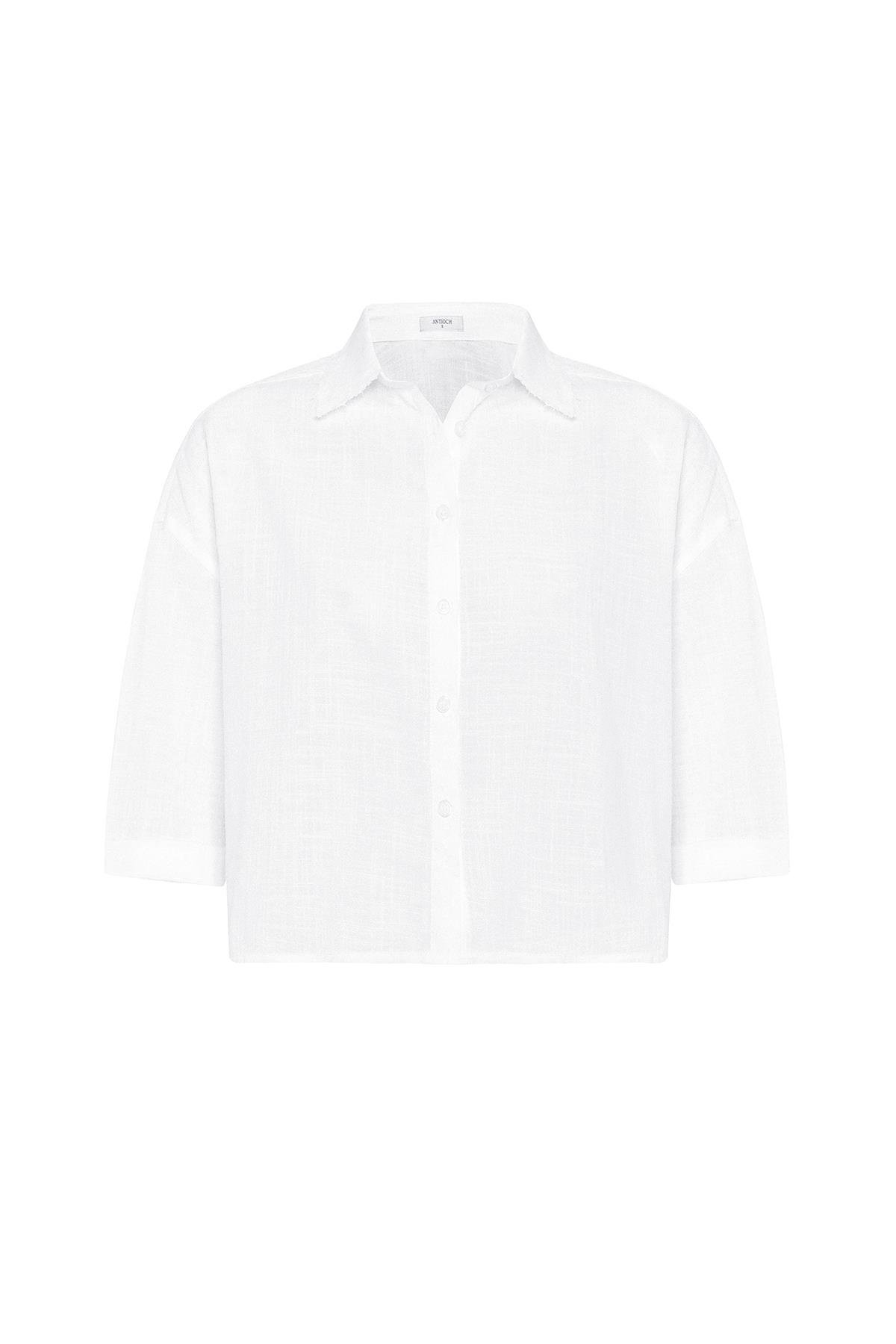 Antioch Beyaz Crop Dokulu Kadın Gömlek