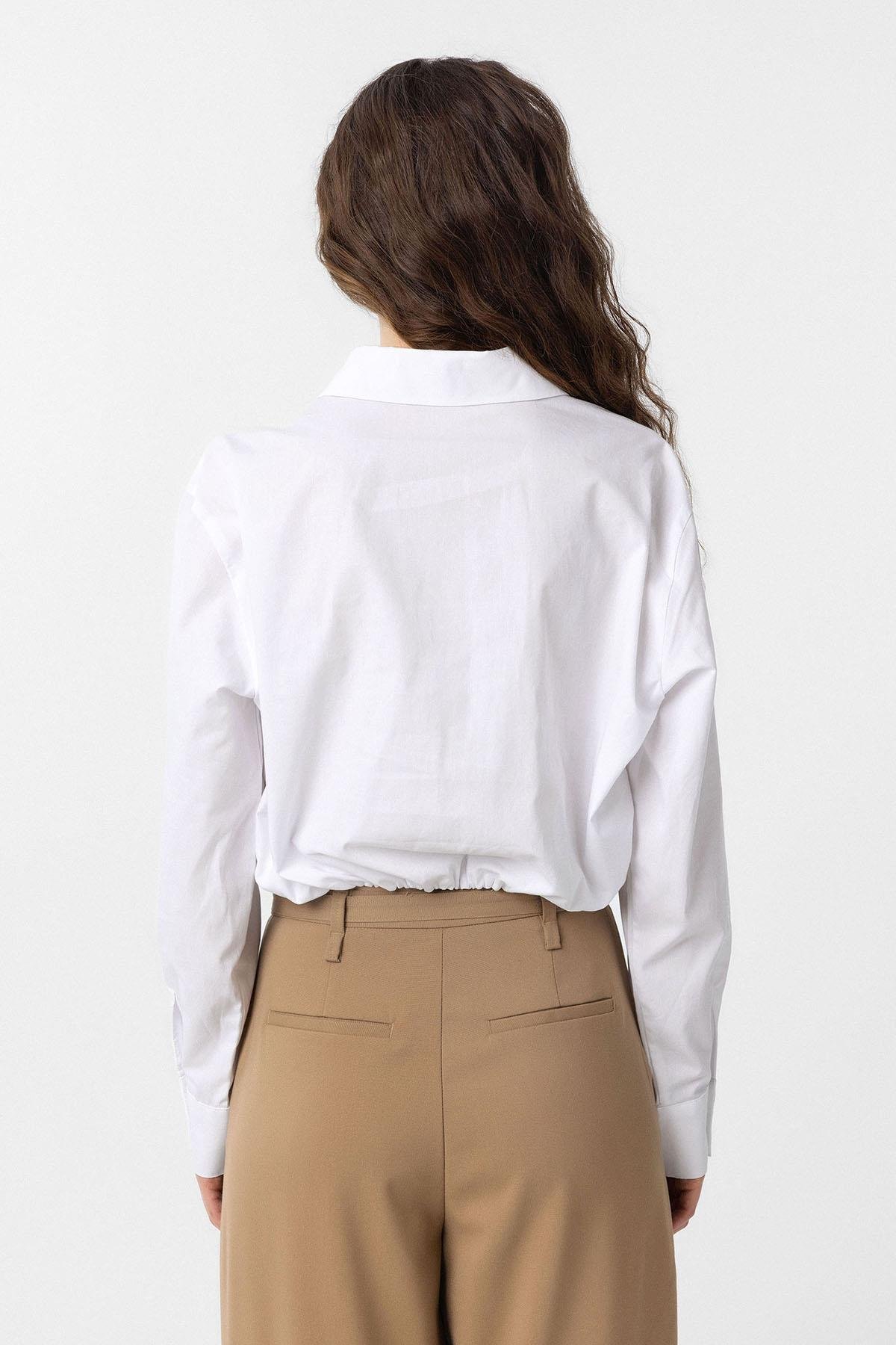 Antioch Beyaz Crop Poplin Kadın Gömlek