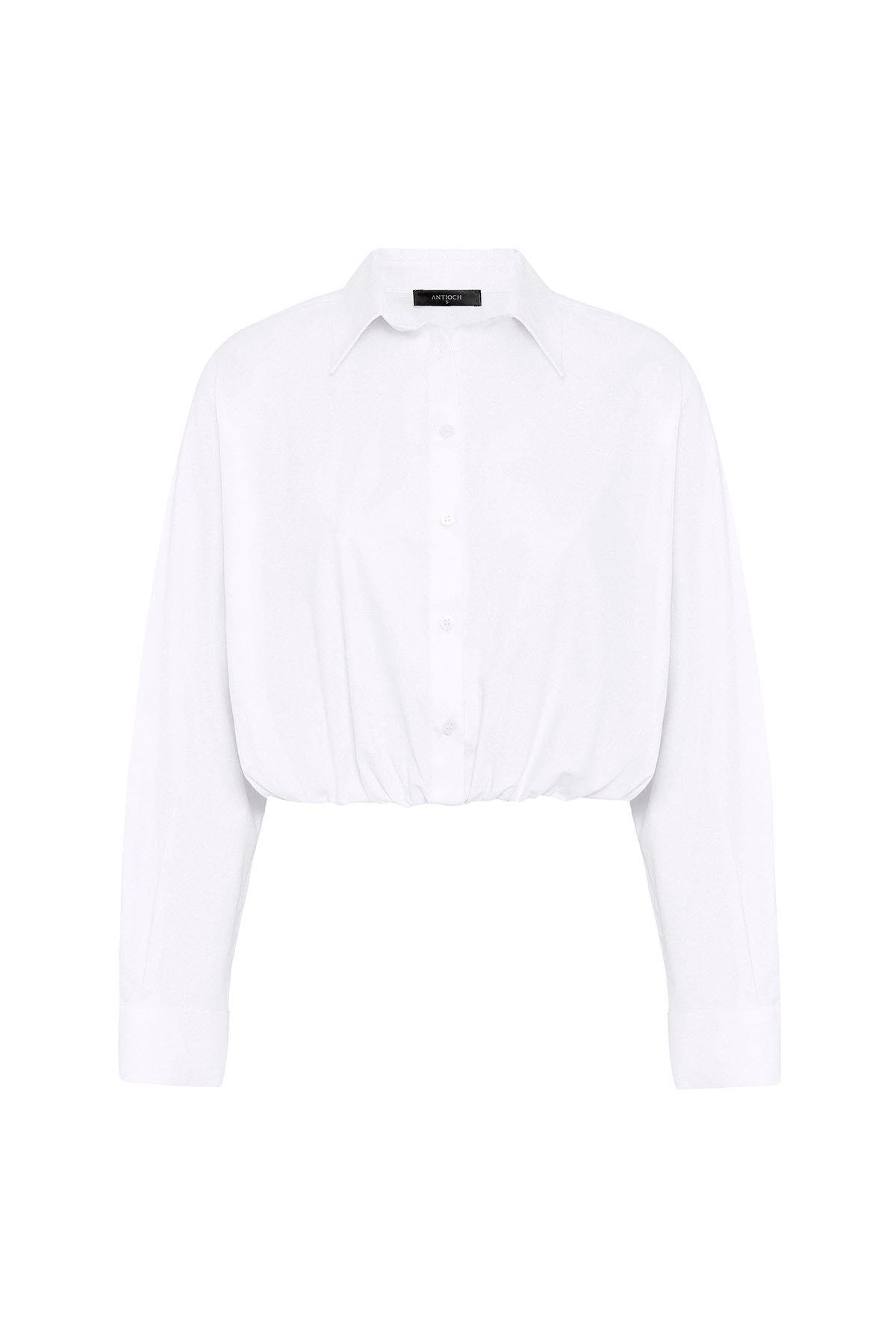 Antioch Beyaz Crop Poplin Kadın Gömlek