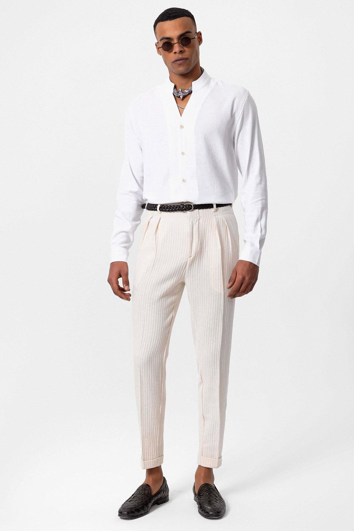 Antioch Beyaz Hakim Yaka Uzun Kollu Erkek Gömlek