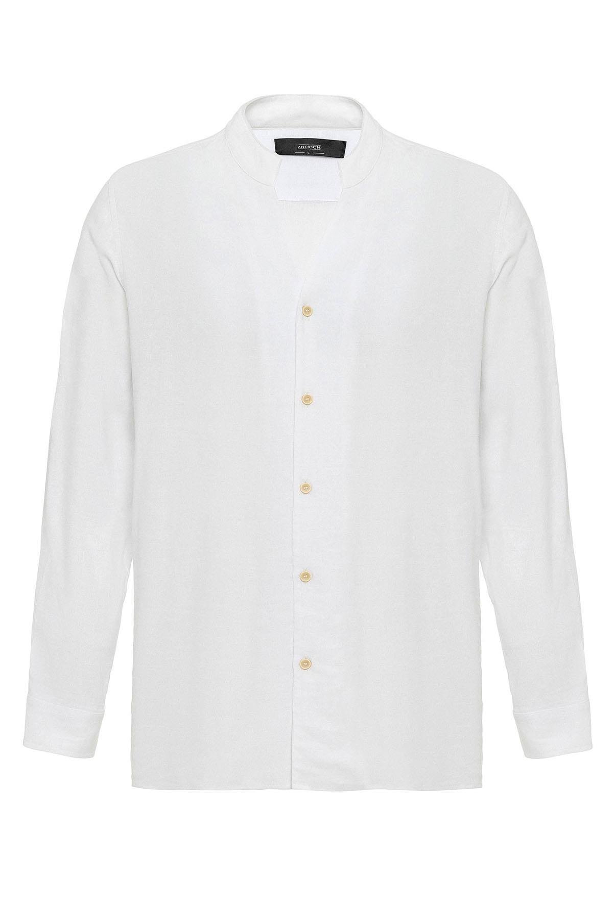 Antioch Beyaz Hakim Yaka Uzun Kollu Erkek Gömlek