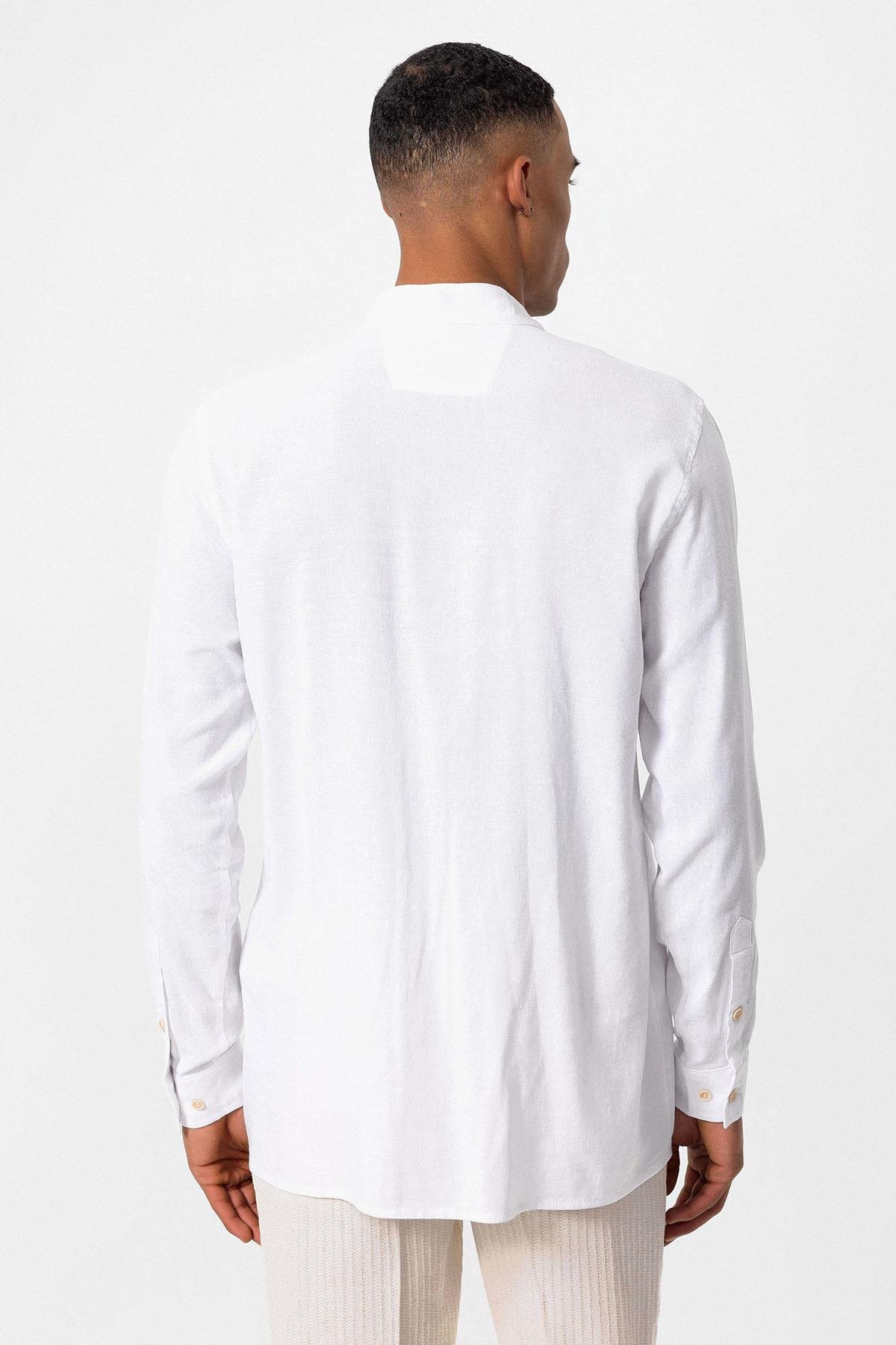 Antioch Beyaz Hakim Yaka Uzun Kollu Erkek Gömlek