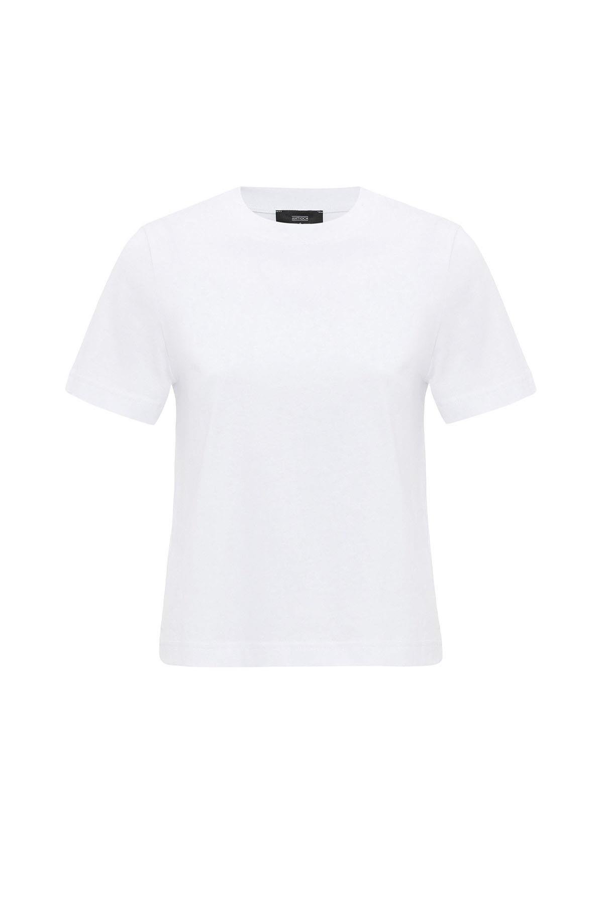 Antioch Beyaz Kadın Bisiklet Yaka Basic T-Shirt