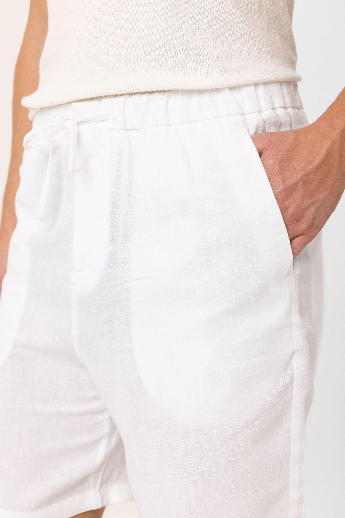 Antioch Beyaz Keten Karışımlı Erkek Şort