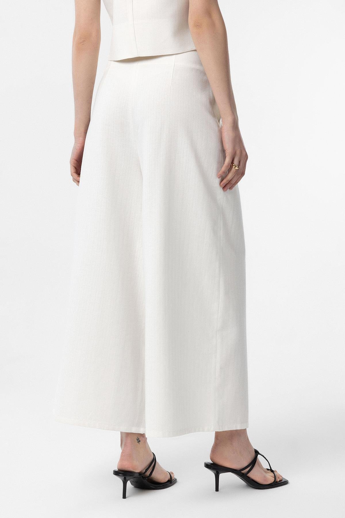 Antioch Beyaz Keten Karışımlı Kadın Culotte Pantolon