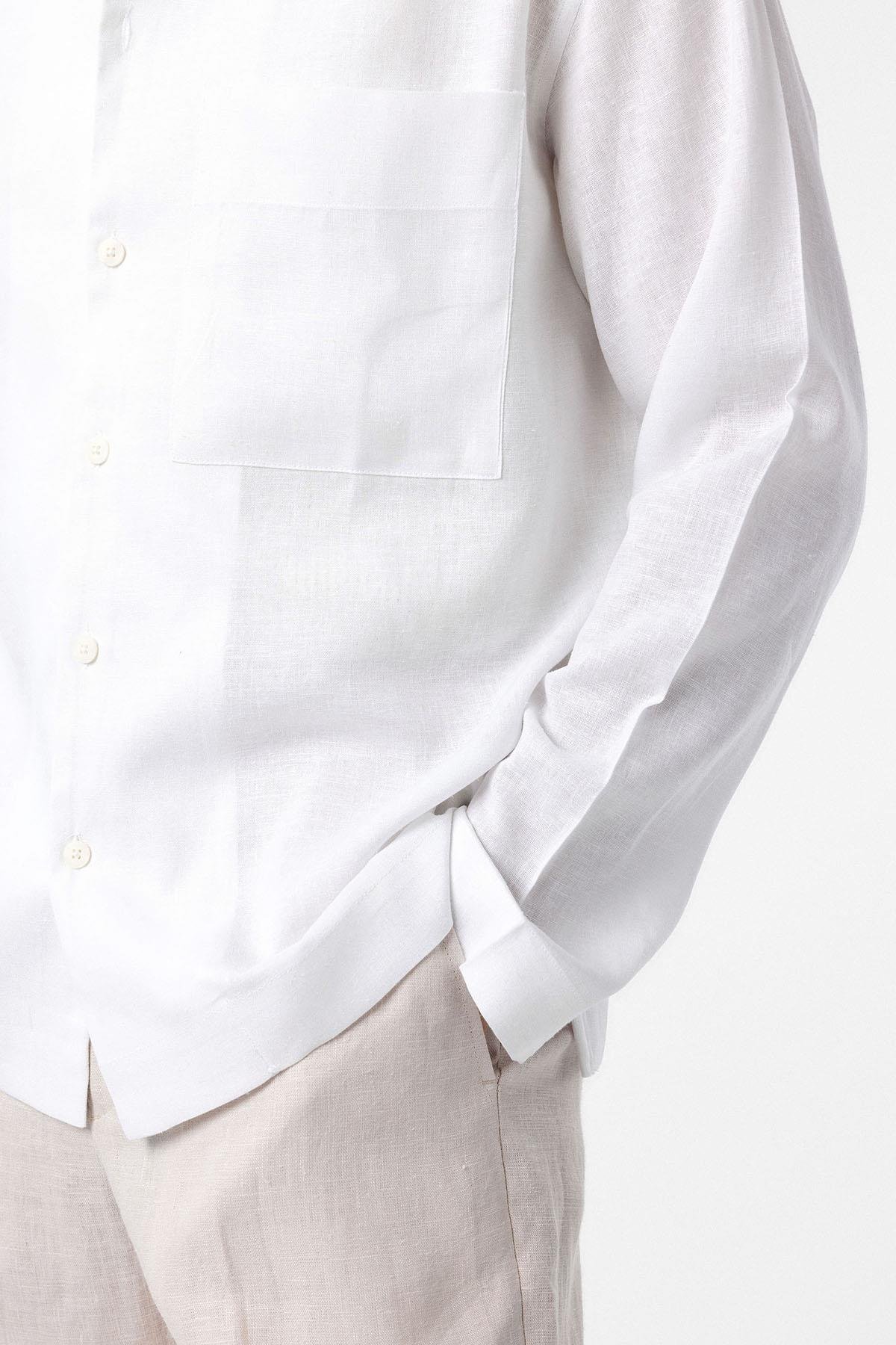 Antioch Beyaz Keten Karışımlı Relax Fit Erkek Gömlek