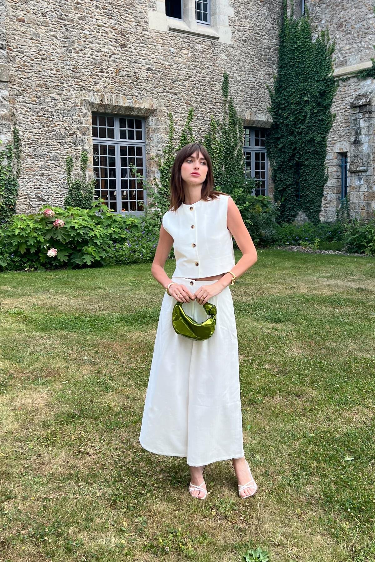 Antioch Beyaz Keten Karışımlı Kadın Yelek