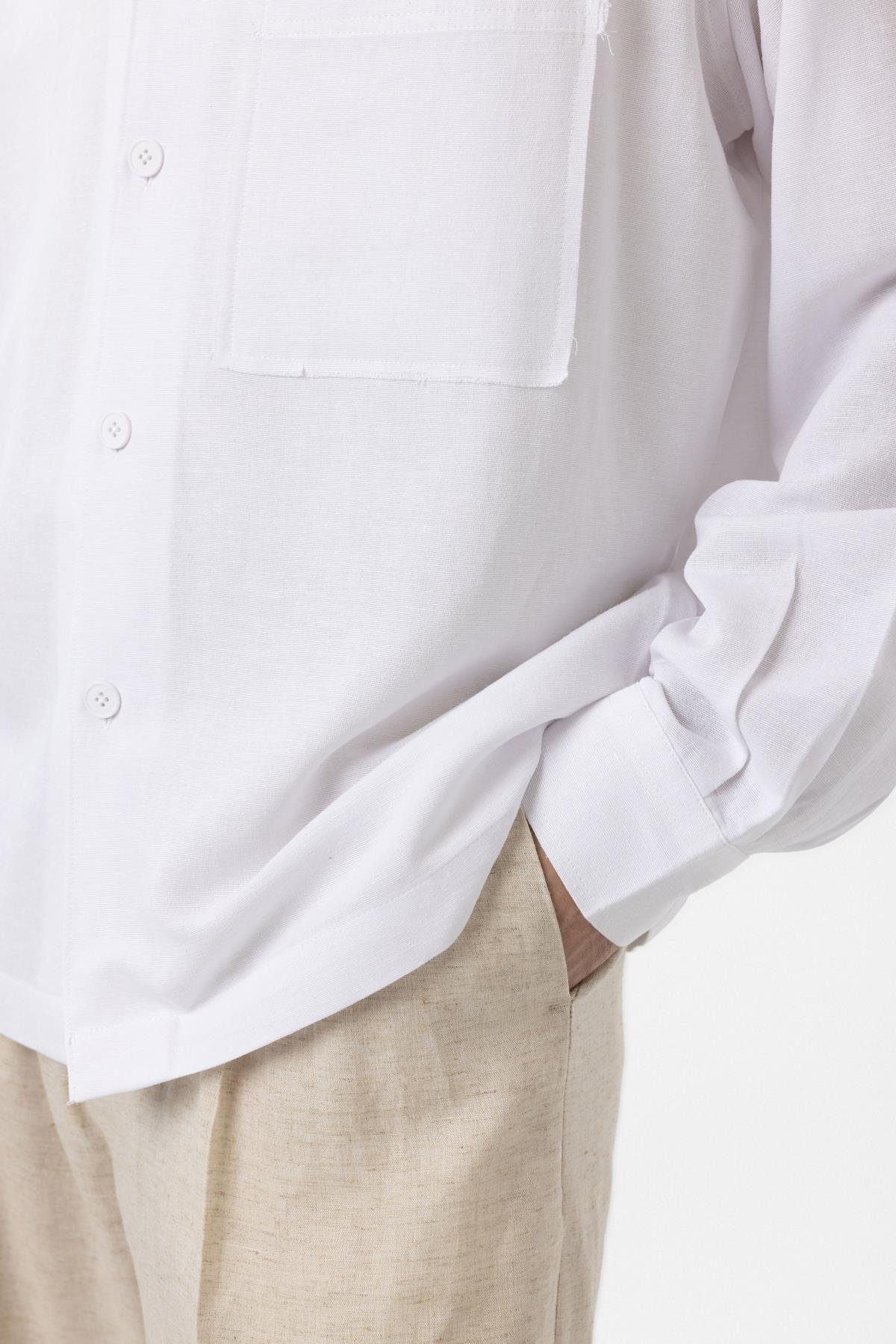 Antioch Beyaz Keten Karışımlı Relaxed Erkek Gömlek