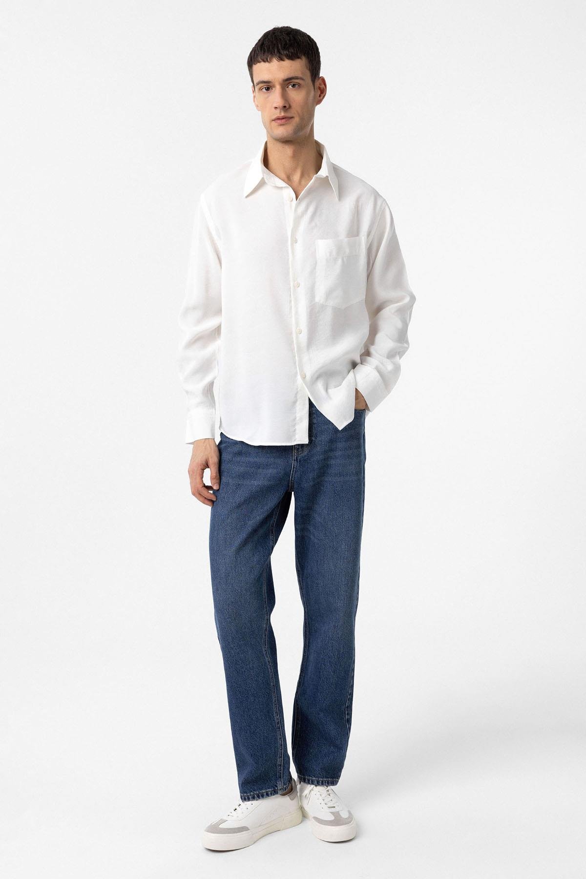 Antioch Beyaz Modal Kumaş Relax Fit Erkek Gömlek