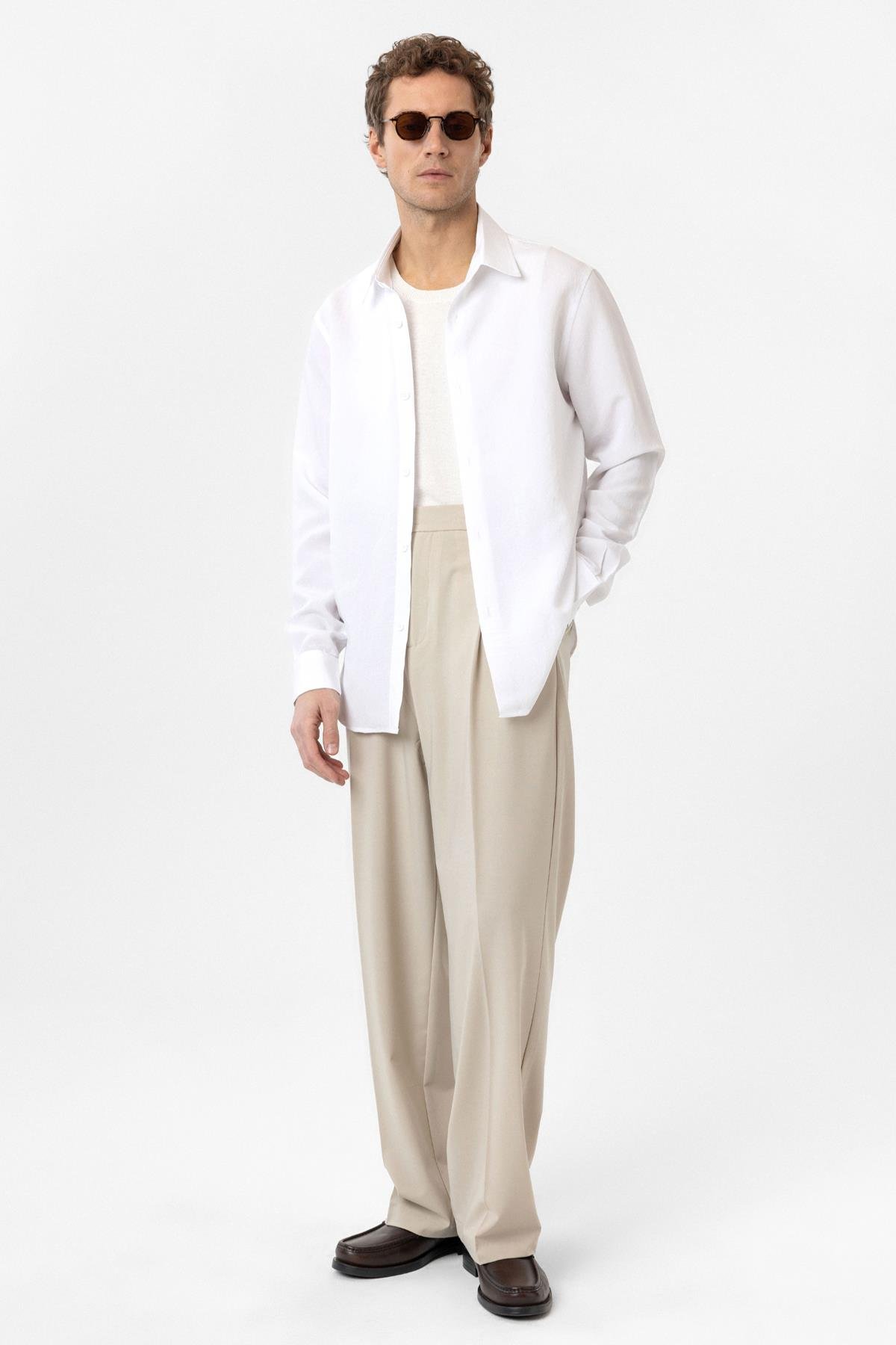 Antioch Beyaz Relax Fit Modal Kumaş Erkek Gömlek