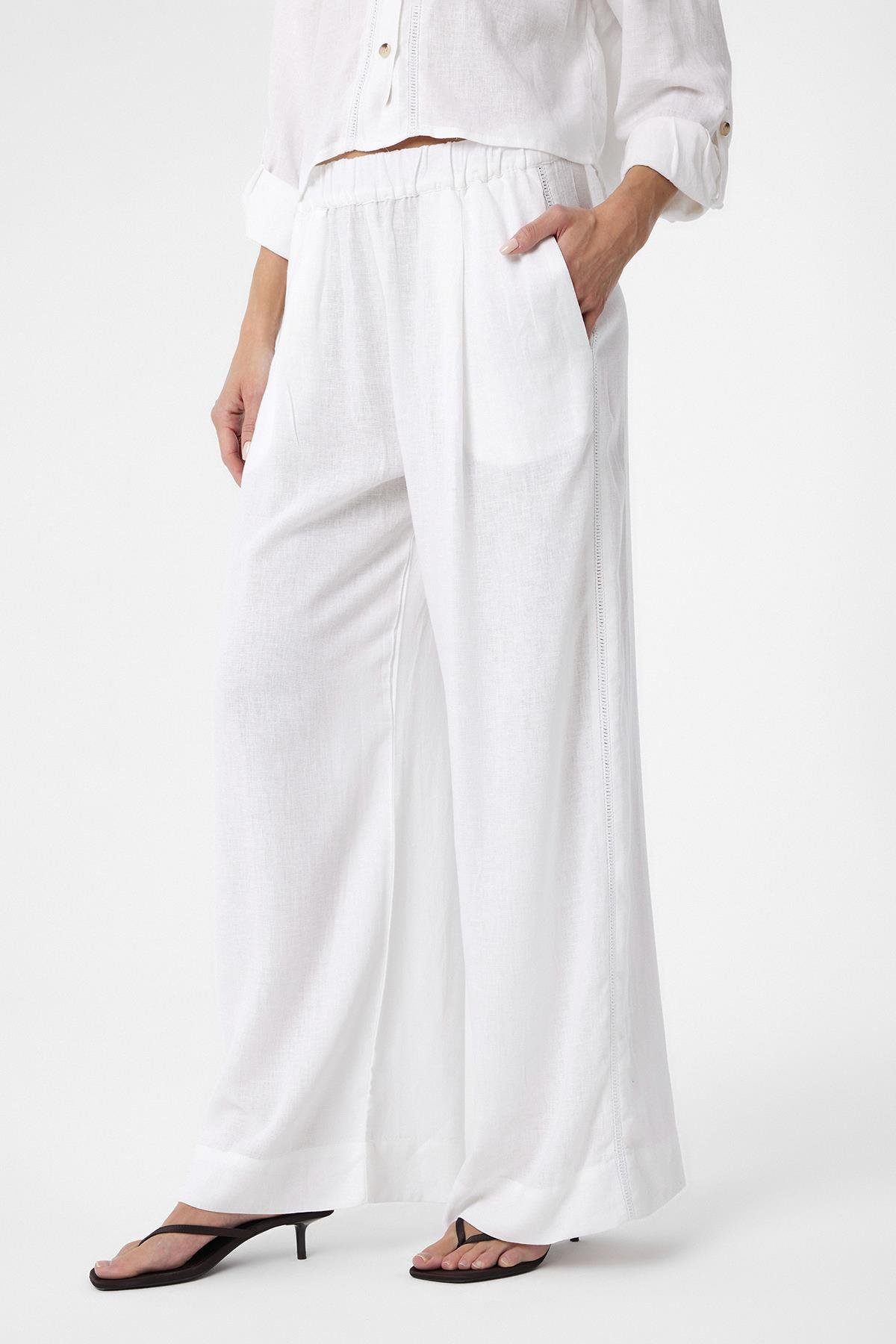 Antioch Beyaz Şerit Detaylı Kadın Pantolon