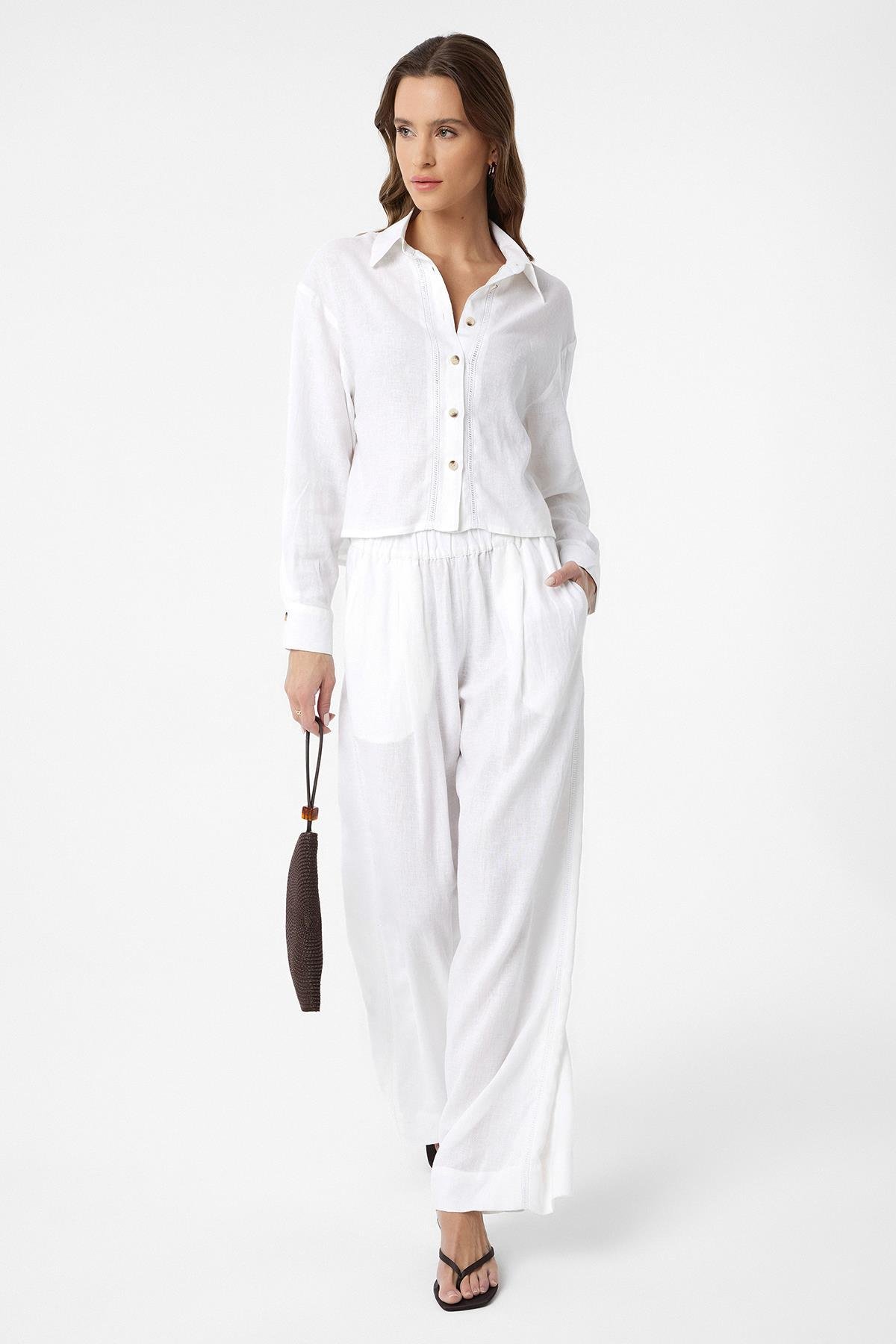 Antioch Beyaz Şeritli Kadın Gömlek