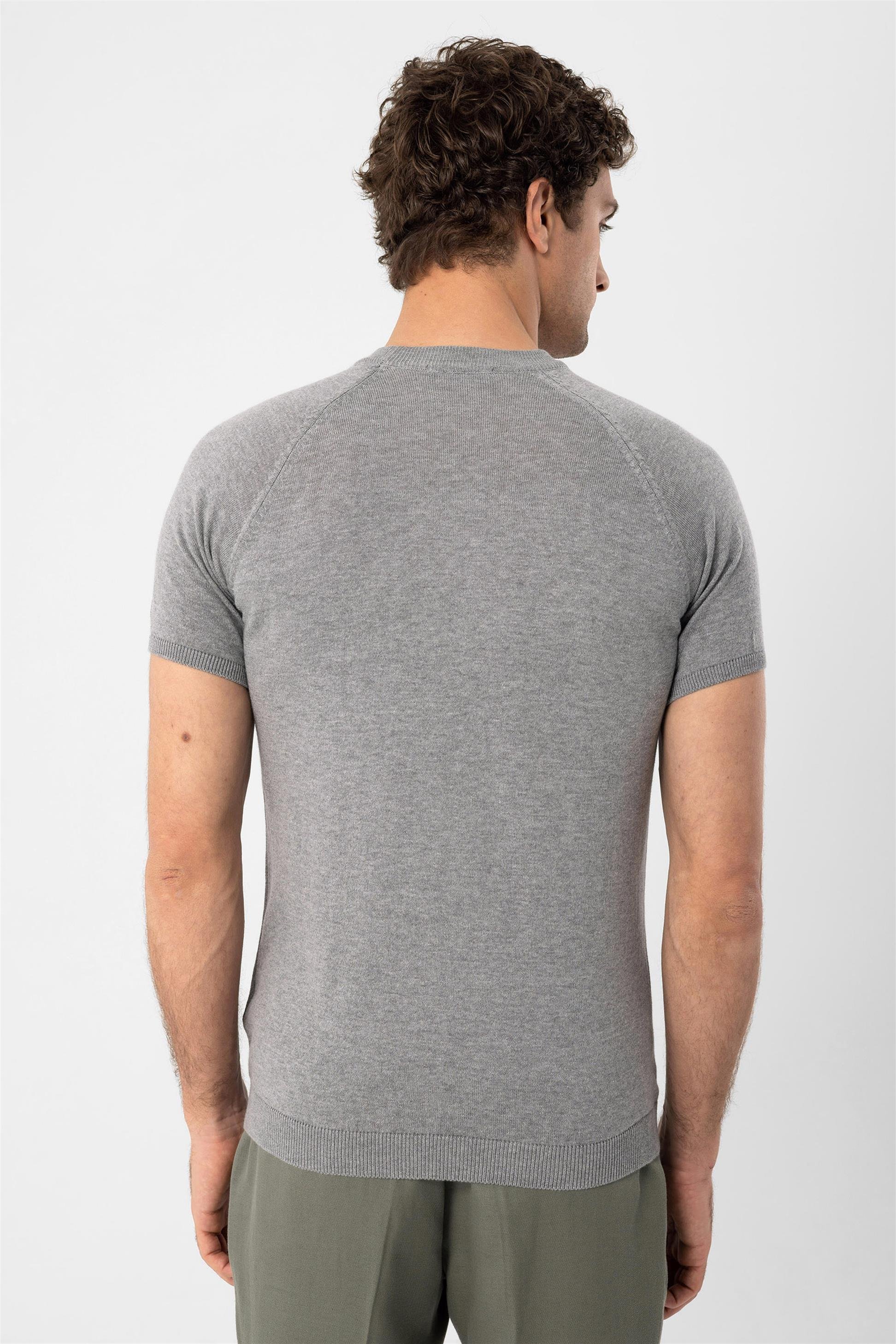 Antioch Gri Melanj Bisiklet Yaka Triko T-Shirt